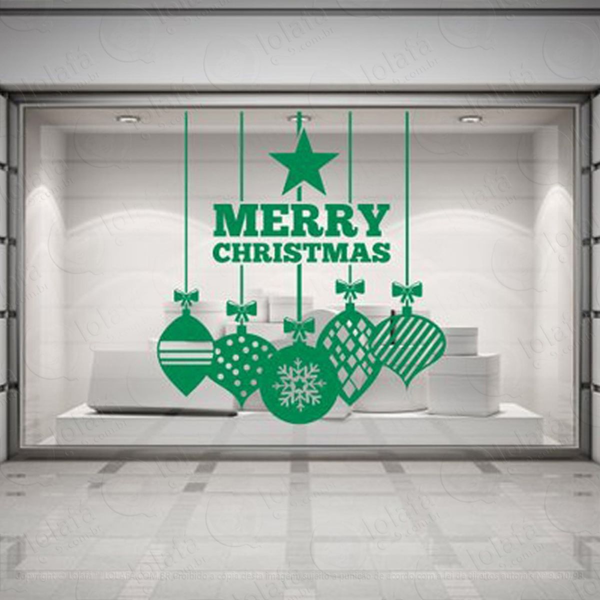 Merry Christmas Adesivo de Natal para Vitrine, Parede, Porta de Vidro - Decoração Natalina Mod:136