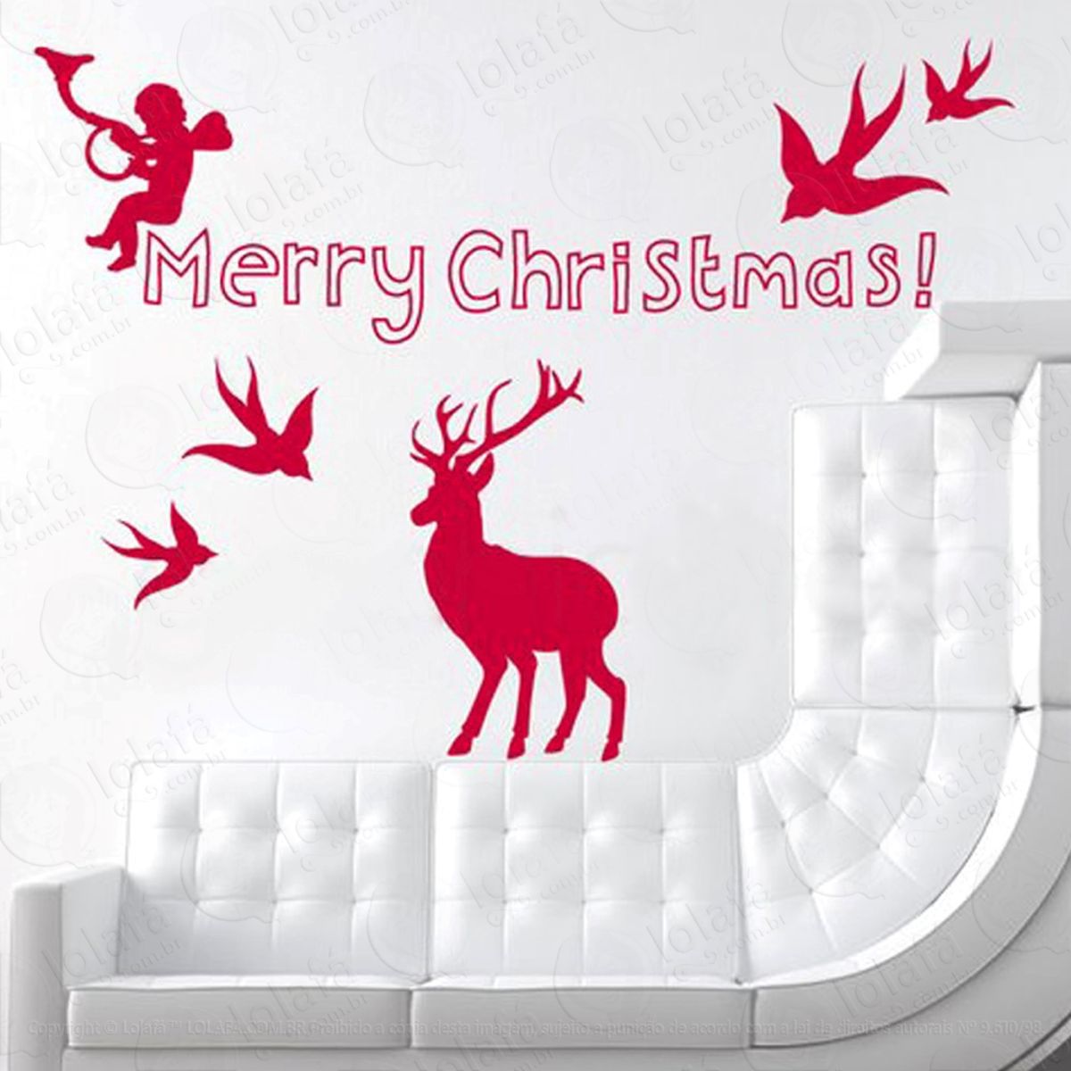 Anjo E Rena Adesivo de Natal para Vitrine, Parede, Porta de Vidro - Decoração Natalina Mod:143