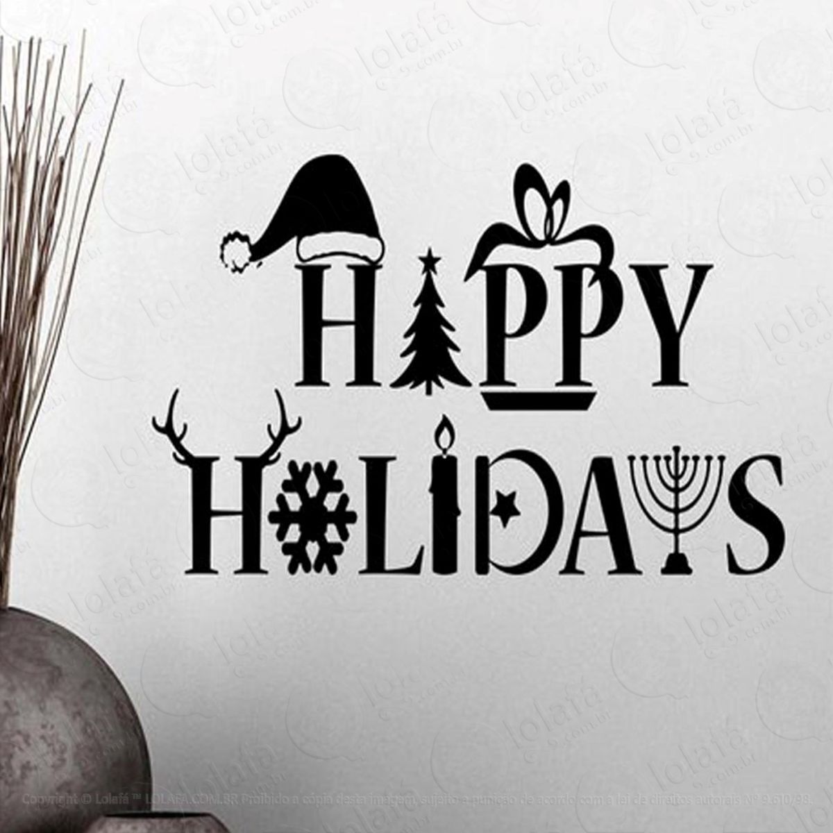 Happy Holidays Adesivo de Natal para Vitrine, Parede, Porta de Vidro - Decoração Natalina Mod:150