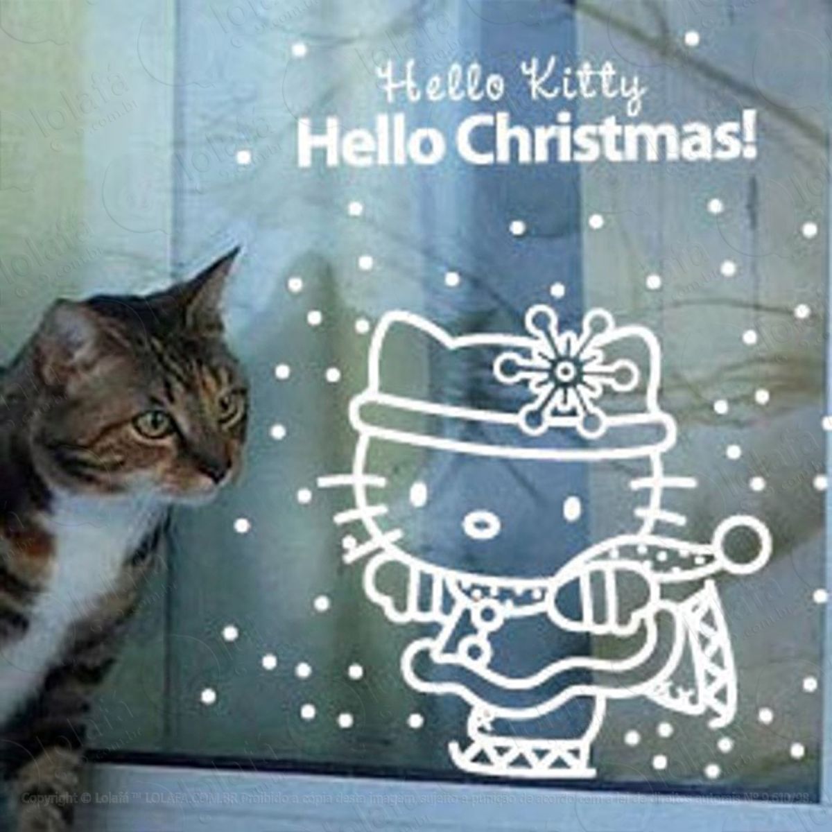 Hello Kitty Adesivo de Natal para Vitrine, Parede, Porta de Vidro - Decoração Natalina Mod:151