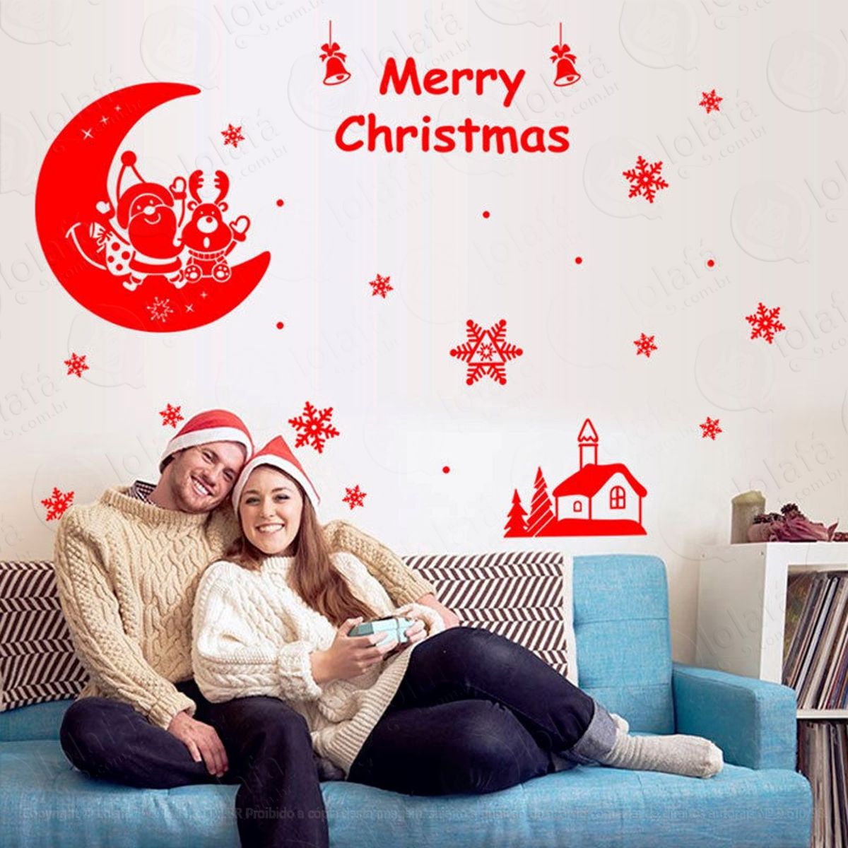 Merry Christmas Adesivo de Natal para Vitrine, Parede, Porta de Vidro - Decoração Natalina Mod:152