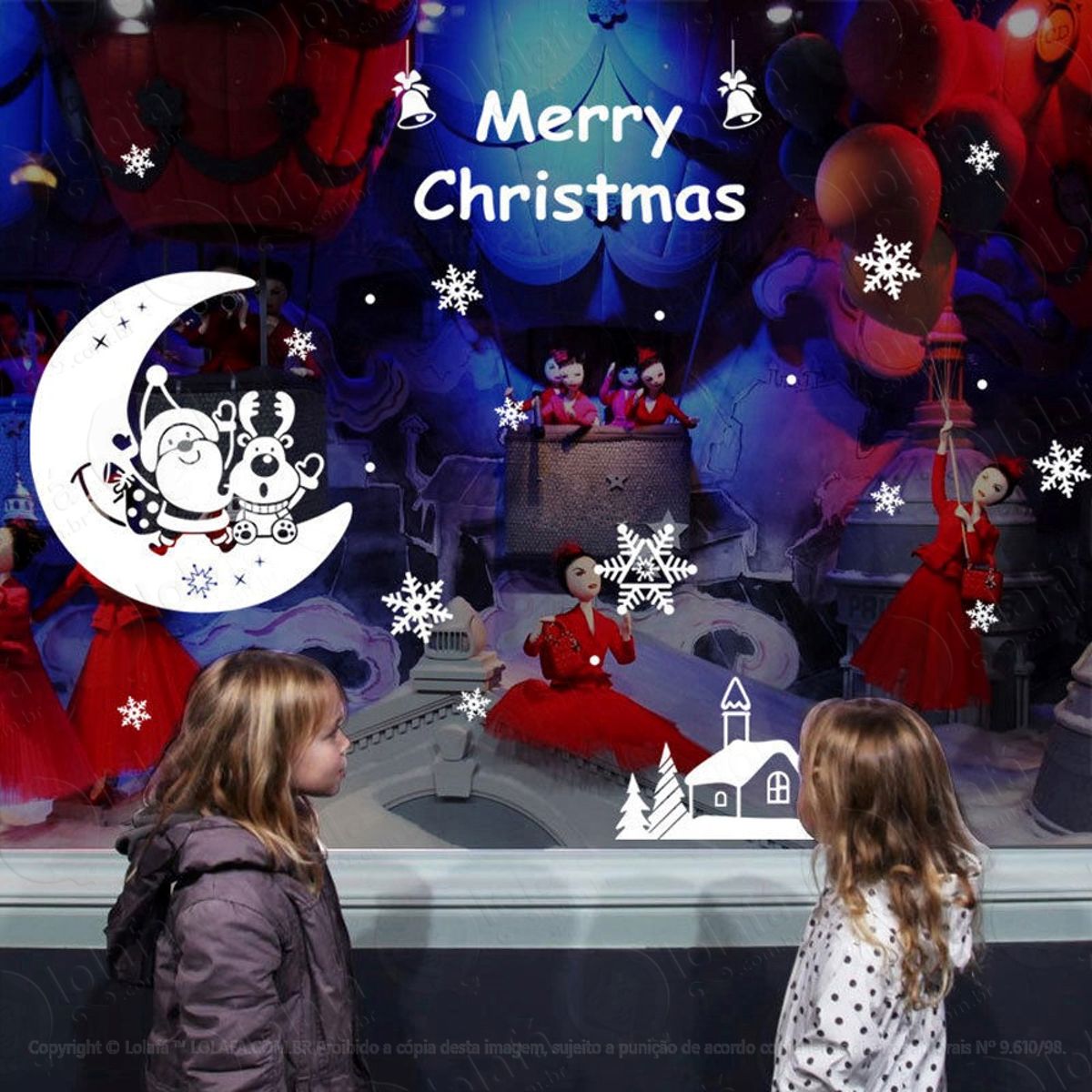 Merry Christmas Adesivo de Natal para Vitrine, Parede, Porta de Vidro - Decoração Natalina Mod:153