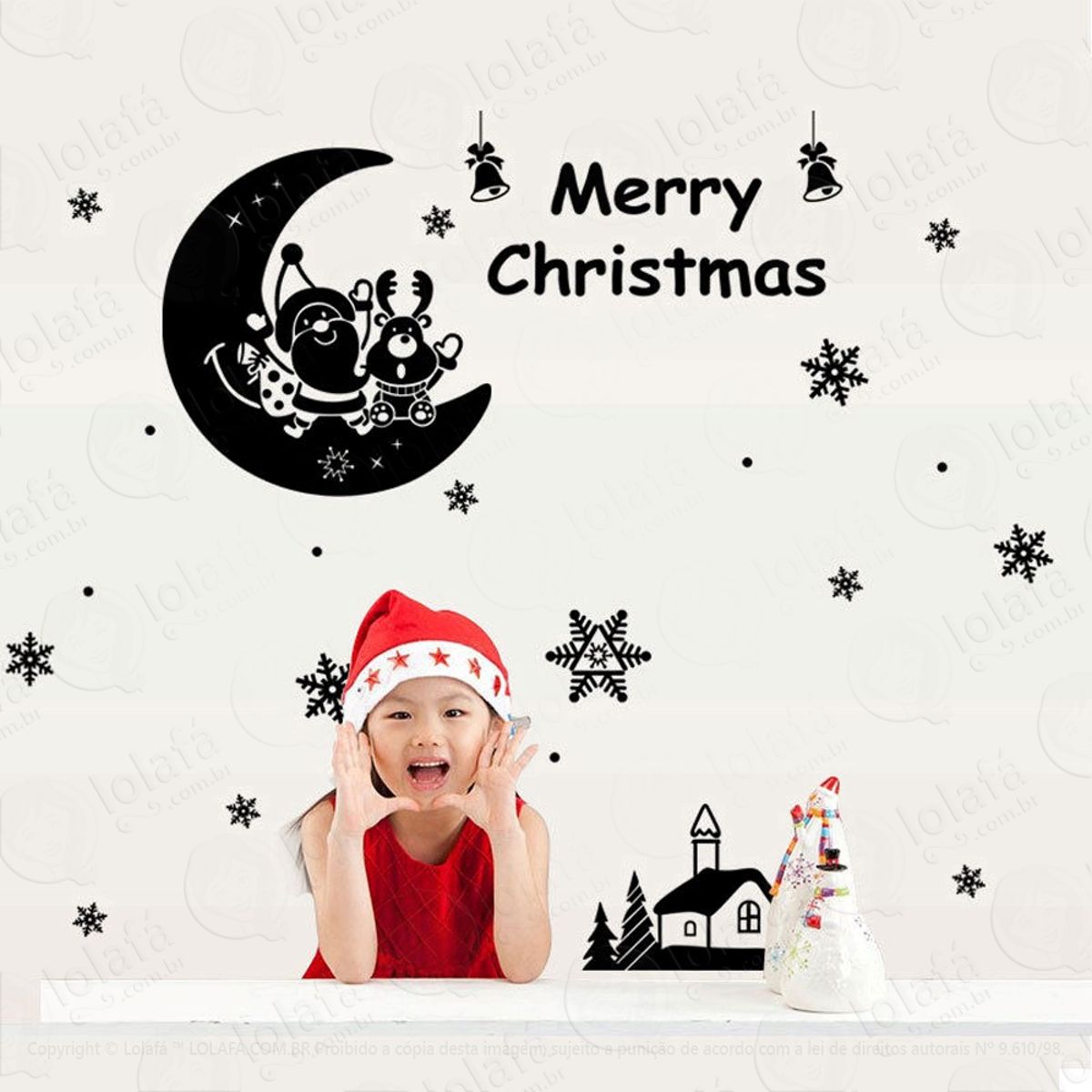 Merry Christmas Adesivo de Natal para Vitrine, Parede, Porta de Vidro - Decoração Natalina Mod:154