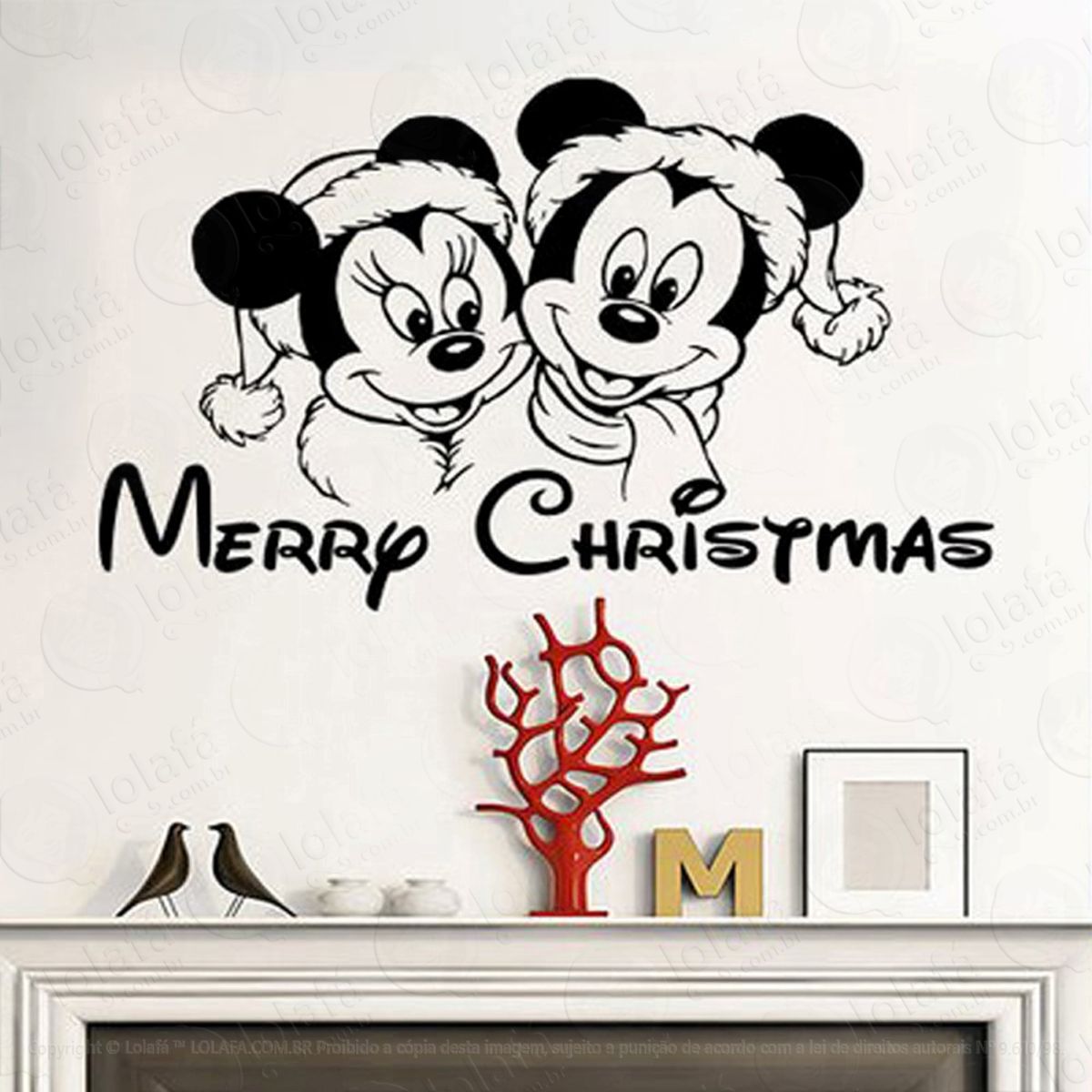 Mickey E Minie Adesivo de Natal para Vitrine, Parede, Porta de Vidro - Decoração Natalina Mod:157