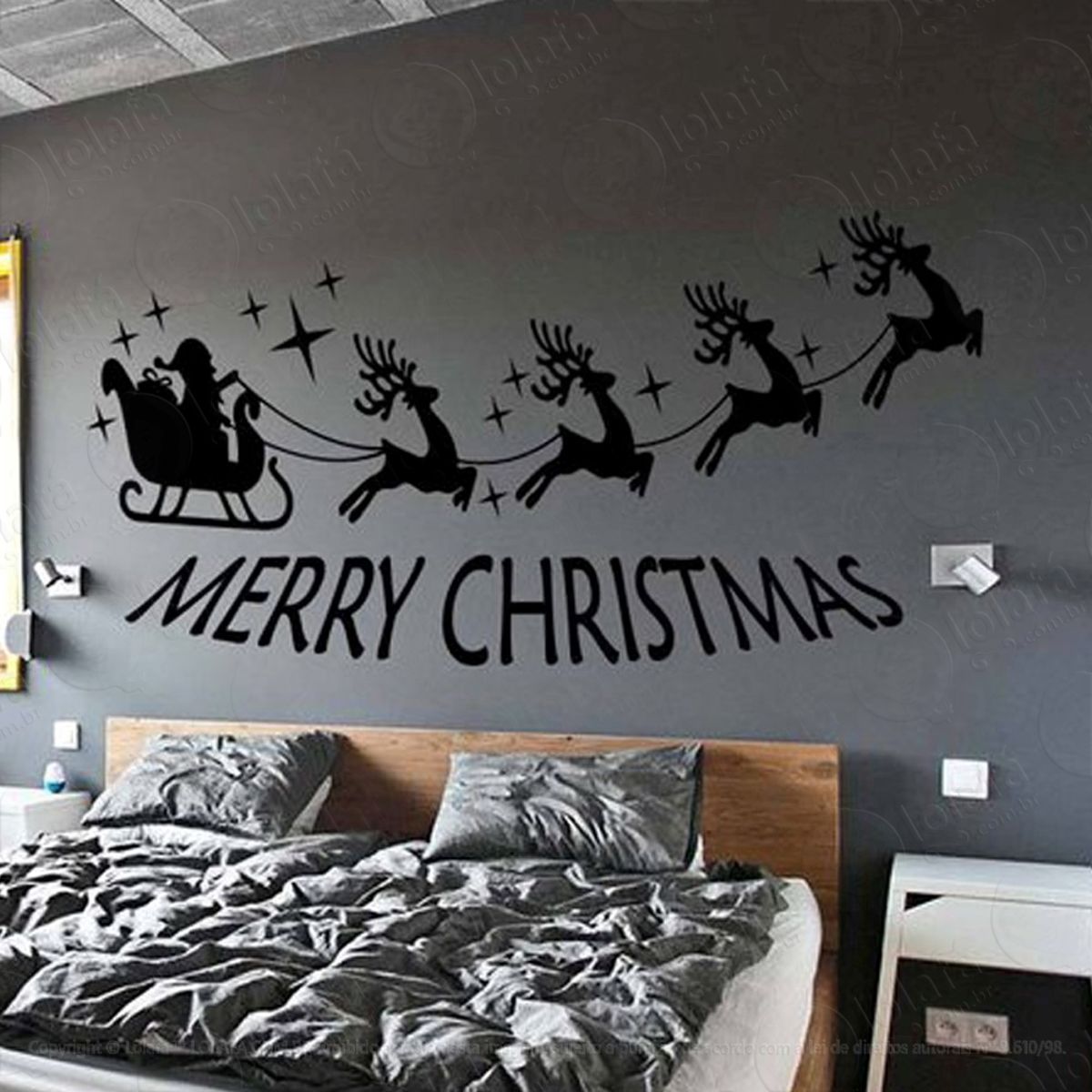 Merry Christmas Adesivo de Natal para Vitrine, Parede, Porta de Vidro - Decoração Natalina Mod:171