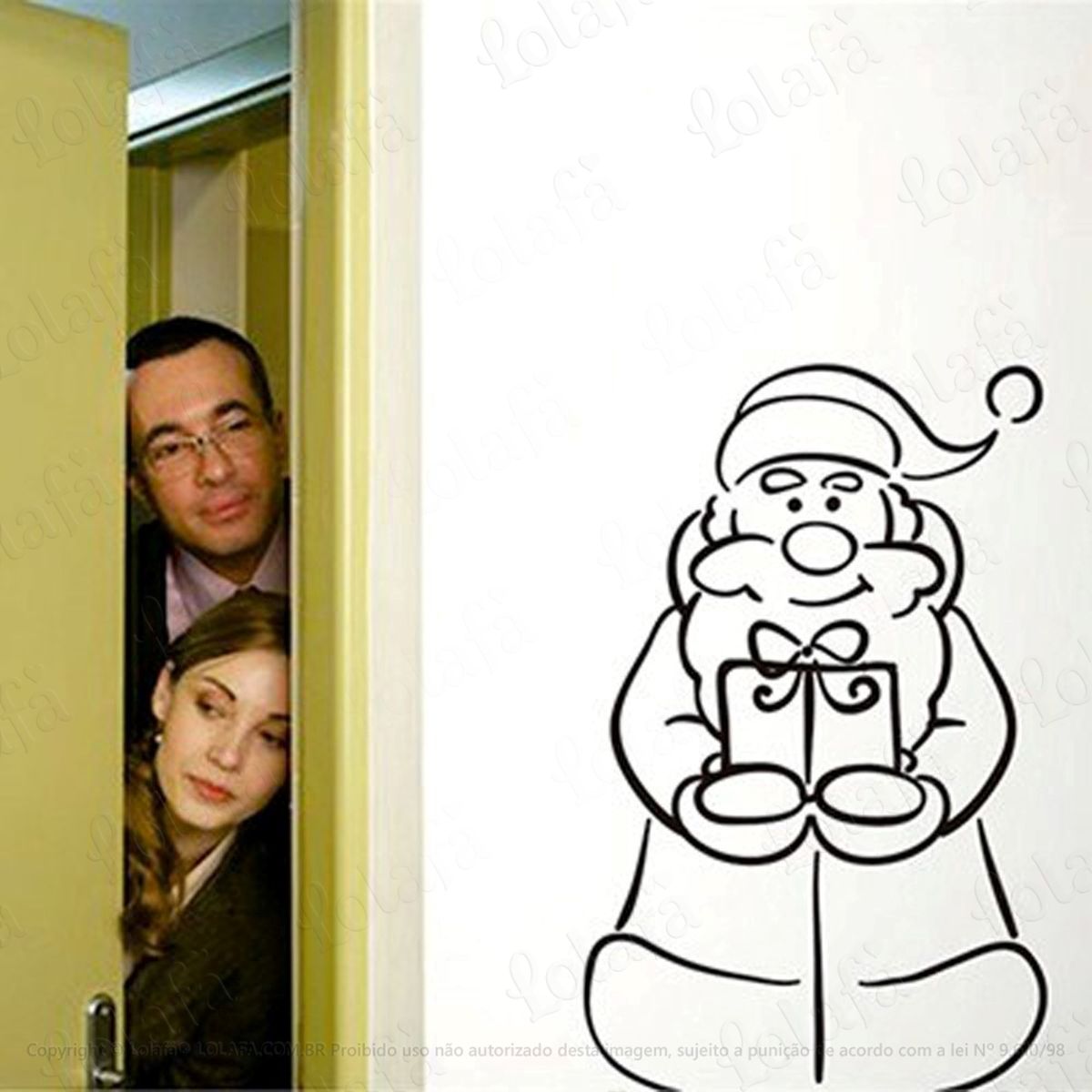 Noel Com Presente Adesivo de Natal para Vitrine, Parede, Porta de Vidro - Decoração Natalina Mod:177