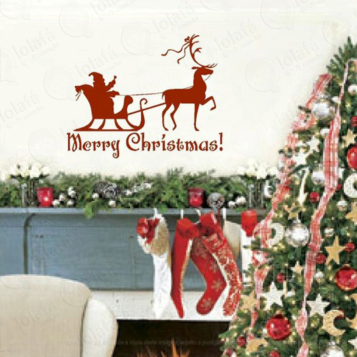 Noel Com Trenó Adesivo de Natal para Vitrine, Parede, Porta de Vidro - Decoração Natalina Mod:180