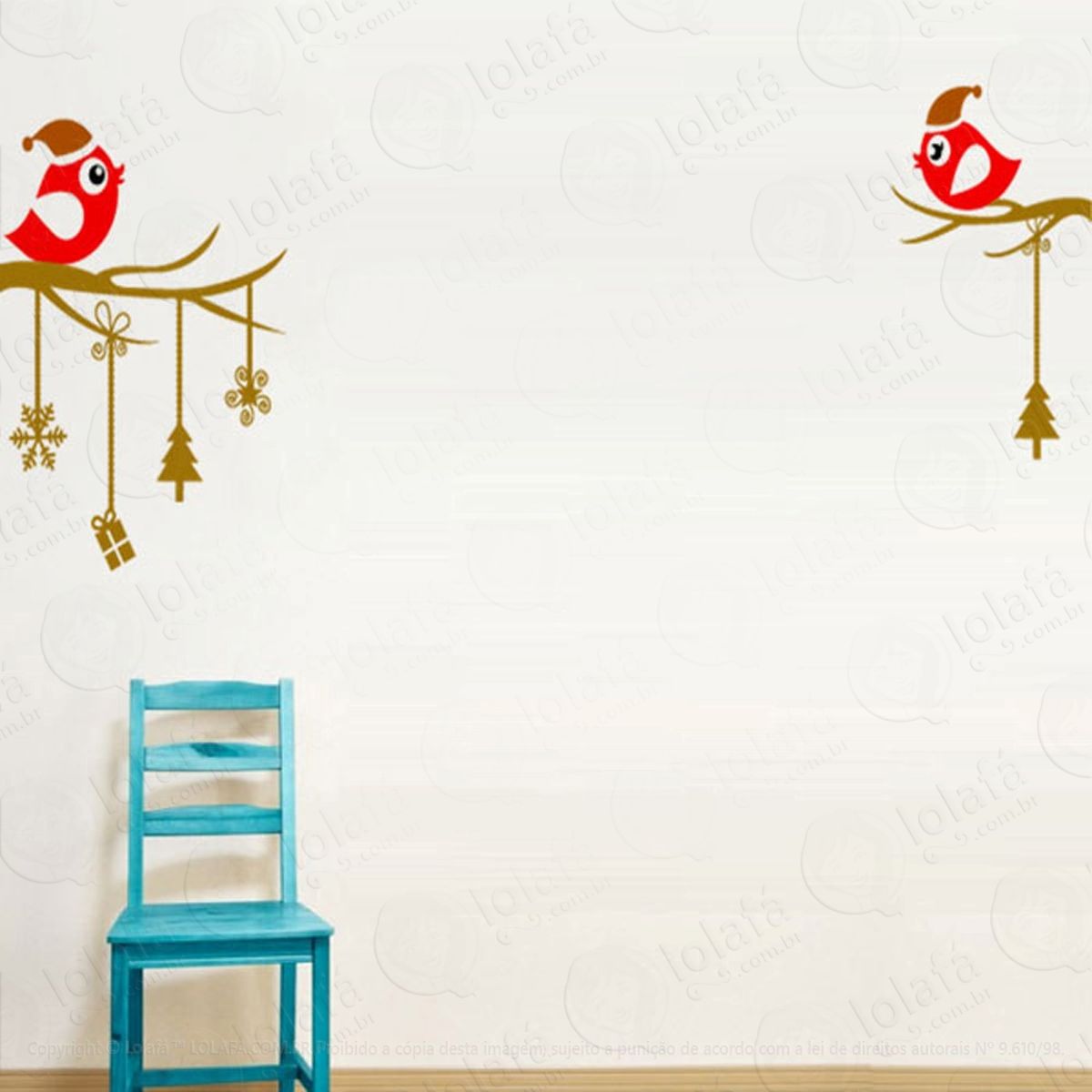 Passarinhos Cantores Adesivo de Natal para Vitrine, Parede, Porta de Vidro - Decoração Natalina Mod:187
