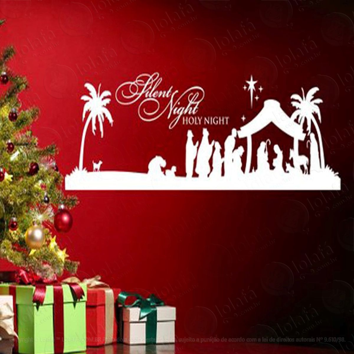 Presépio E Mensagem Adesivo de Natal para Vitrine, Parede, Porta de Vidro - Decoração Natalina Mod:199