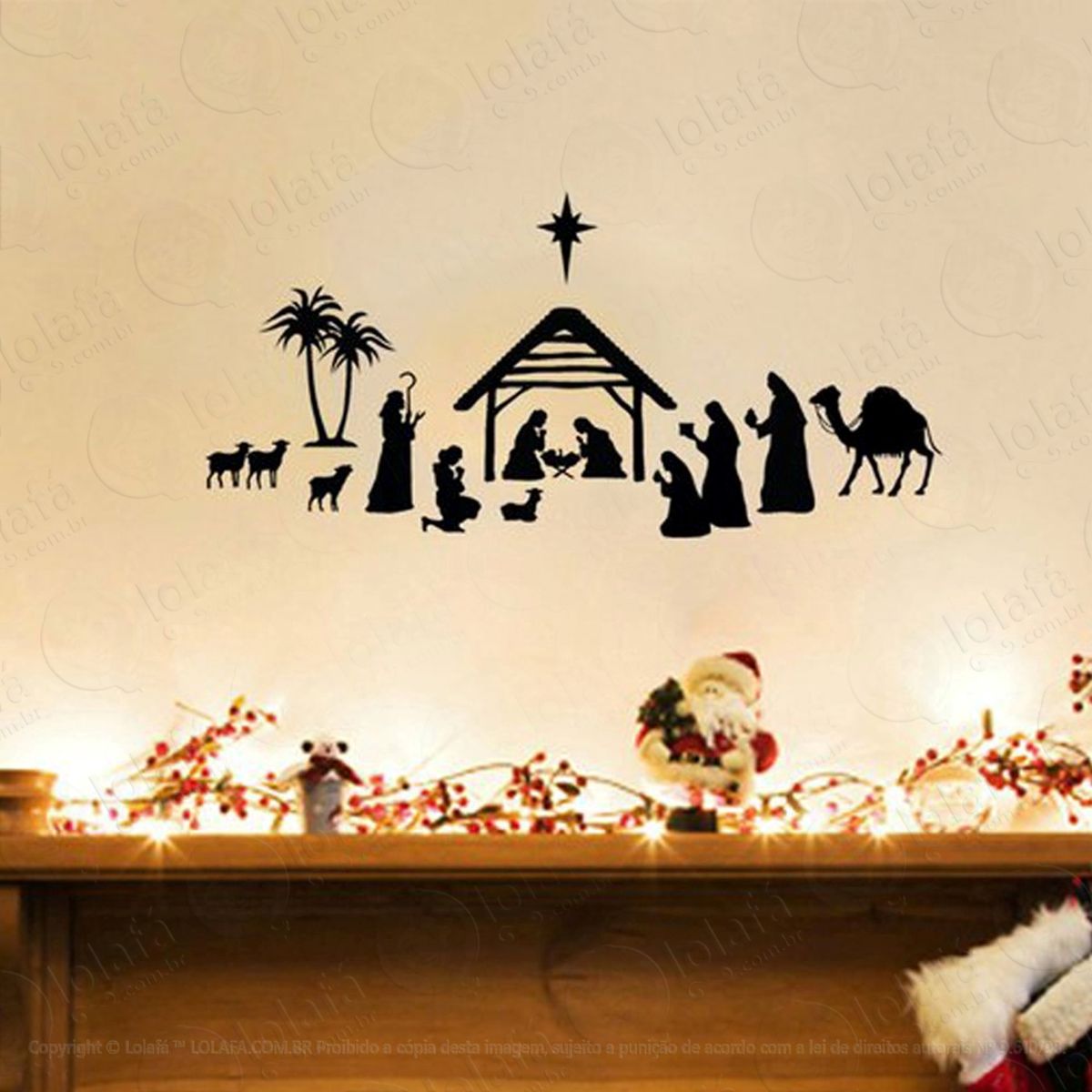 Presépio Completo Adesivo de Natal para Vitrine, Parede, Porta de Vidro - Decoração Natalina Mod:200