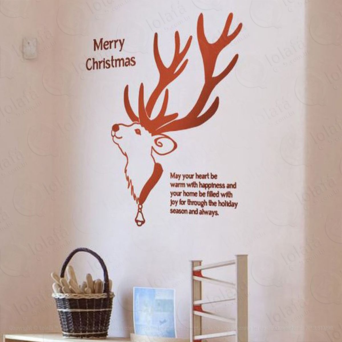 Rena Com Mensagem Adesivo de Natal para Vitrine, Parede, Porta de Vidro - Decoração Natalina Mod:207