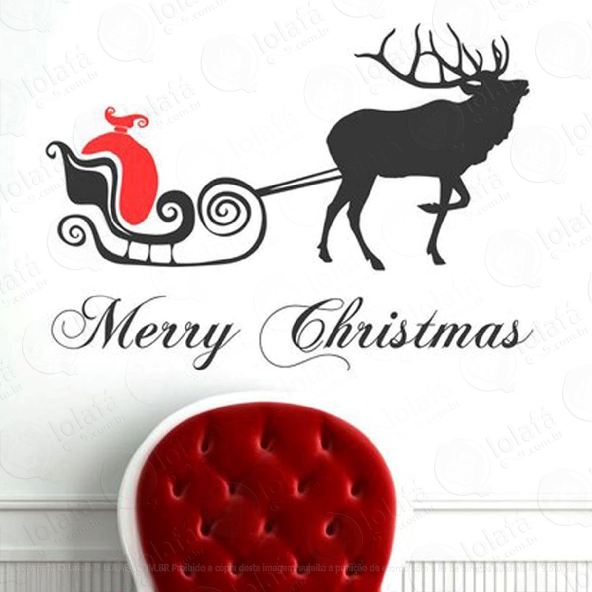 Rena Com Presente Adesivo de Natal para Vitrine, Parede, Porta de Vidro - Decoração Natalina Mod:210