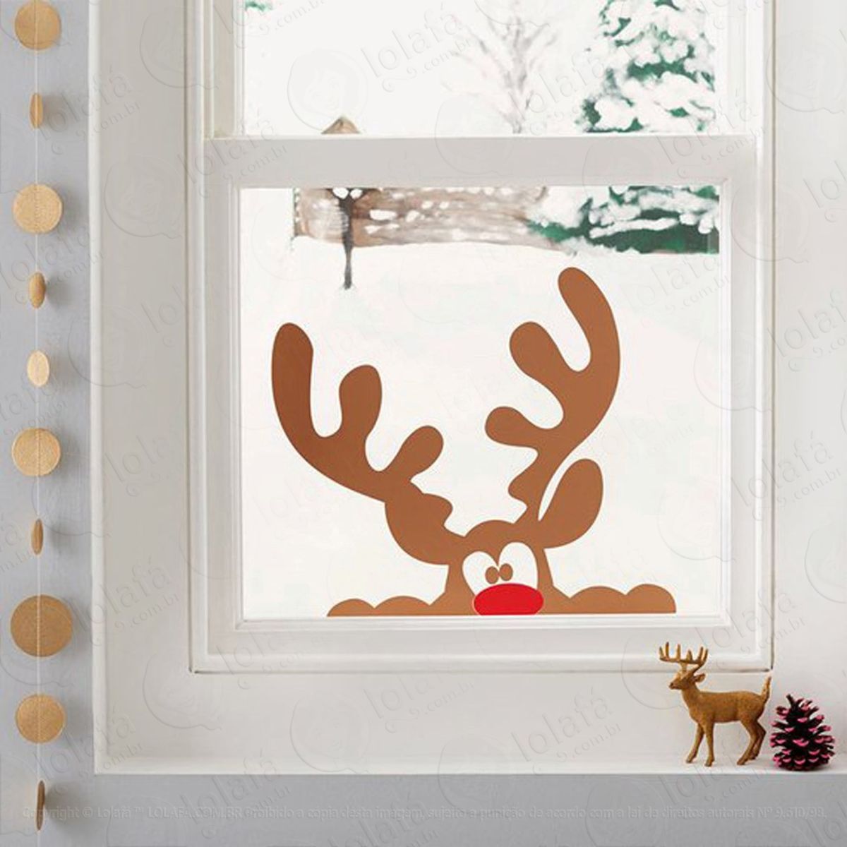 Rena Adesivo de Natal para Vitrine, Parede, Porta de Vidro - Decoração Natalina Mod:211