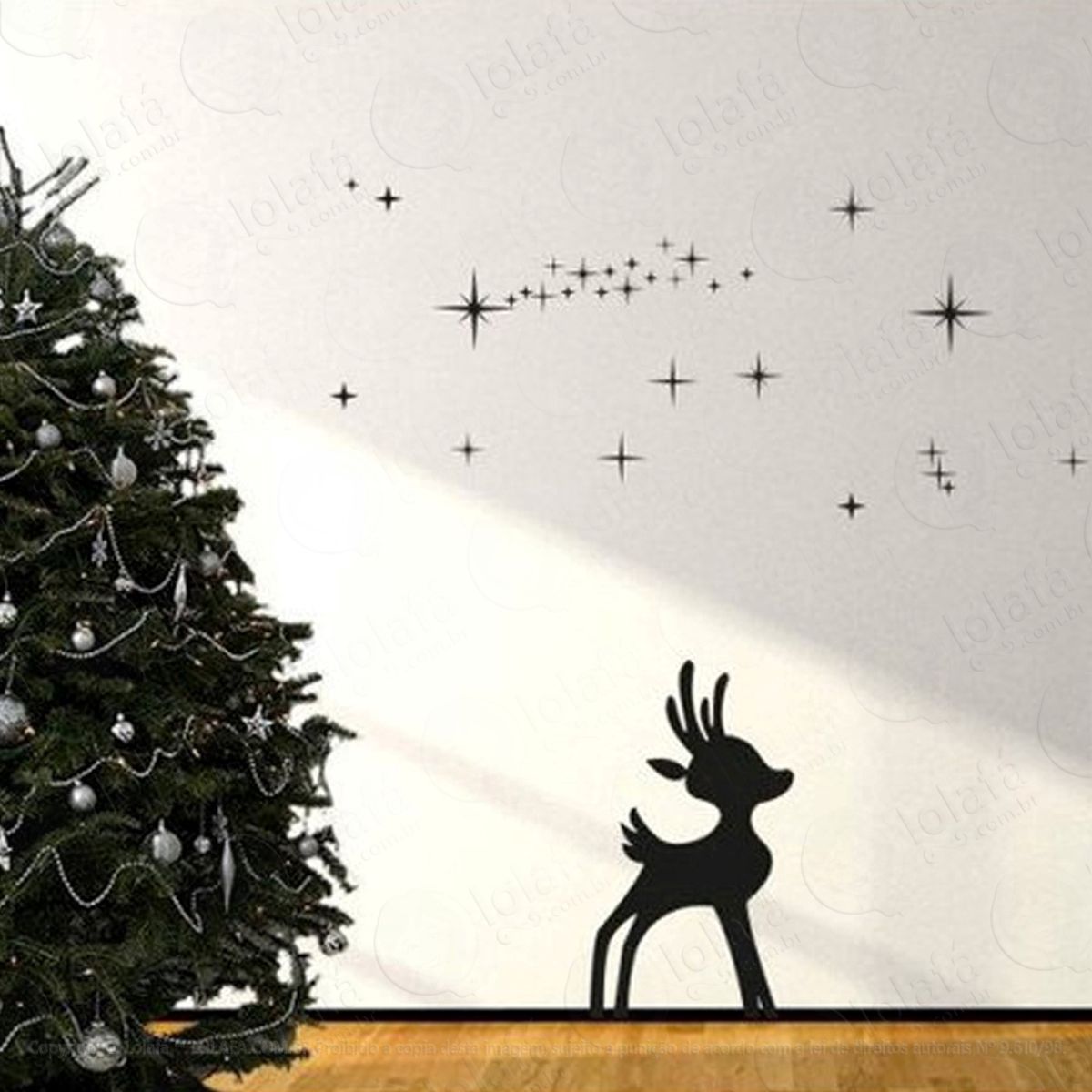 Rena Filhote Adesivo de Natal para Vitrine, Parede, Porta de Vidro - Decoração Natalina Mod:213