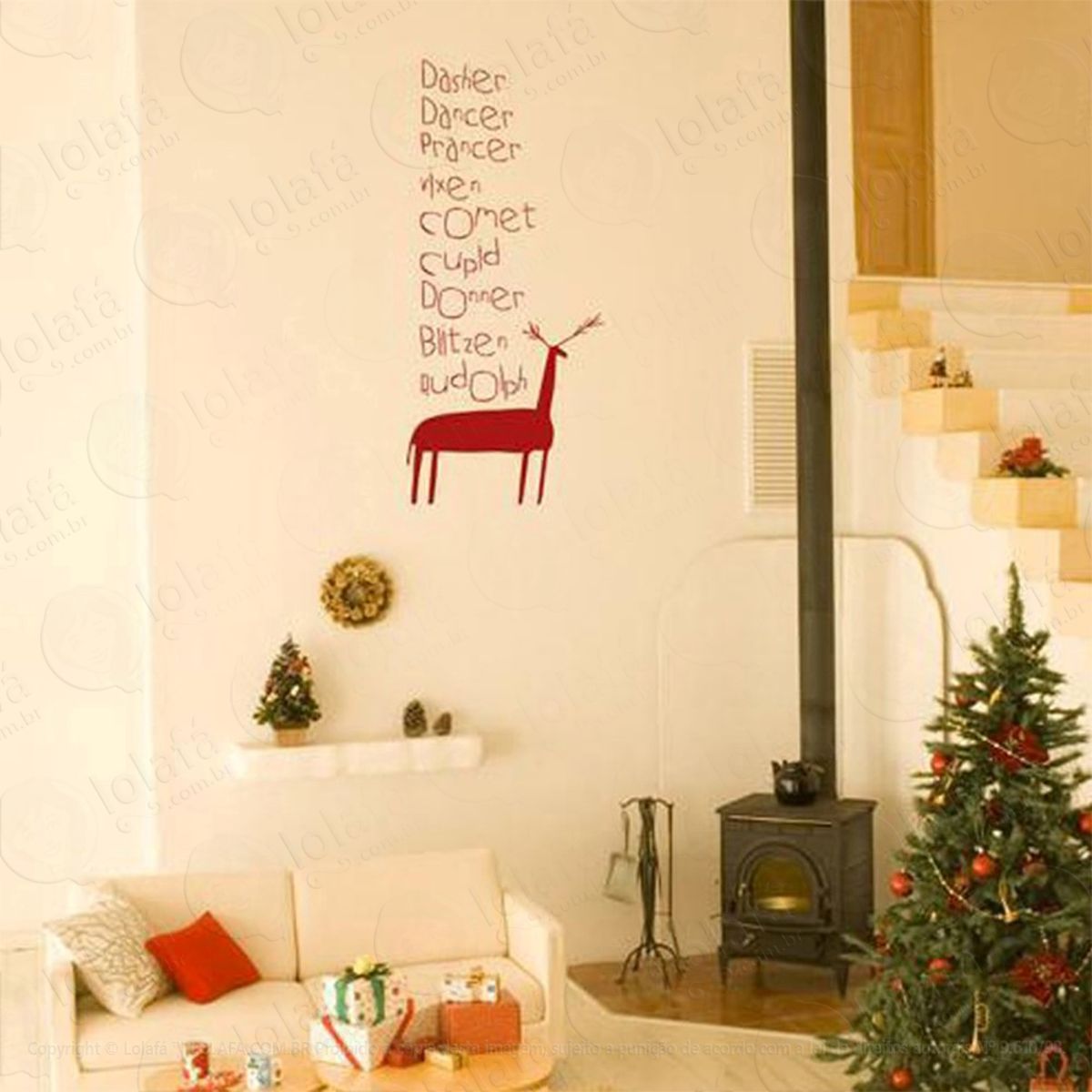 Rena Frase Adesivo de Natal para Vitrine, Parede, Porta de Vidro - Decoração Natalina Mod:221
