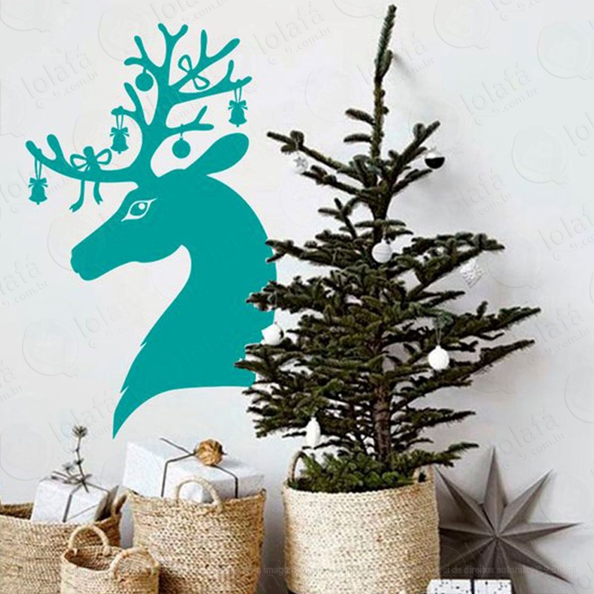 Rena Adesivo de Natal para Vitrine, Parede, Porta de Vidro - Decoração Natalina Mod:224