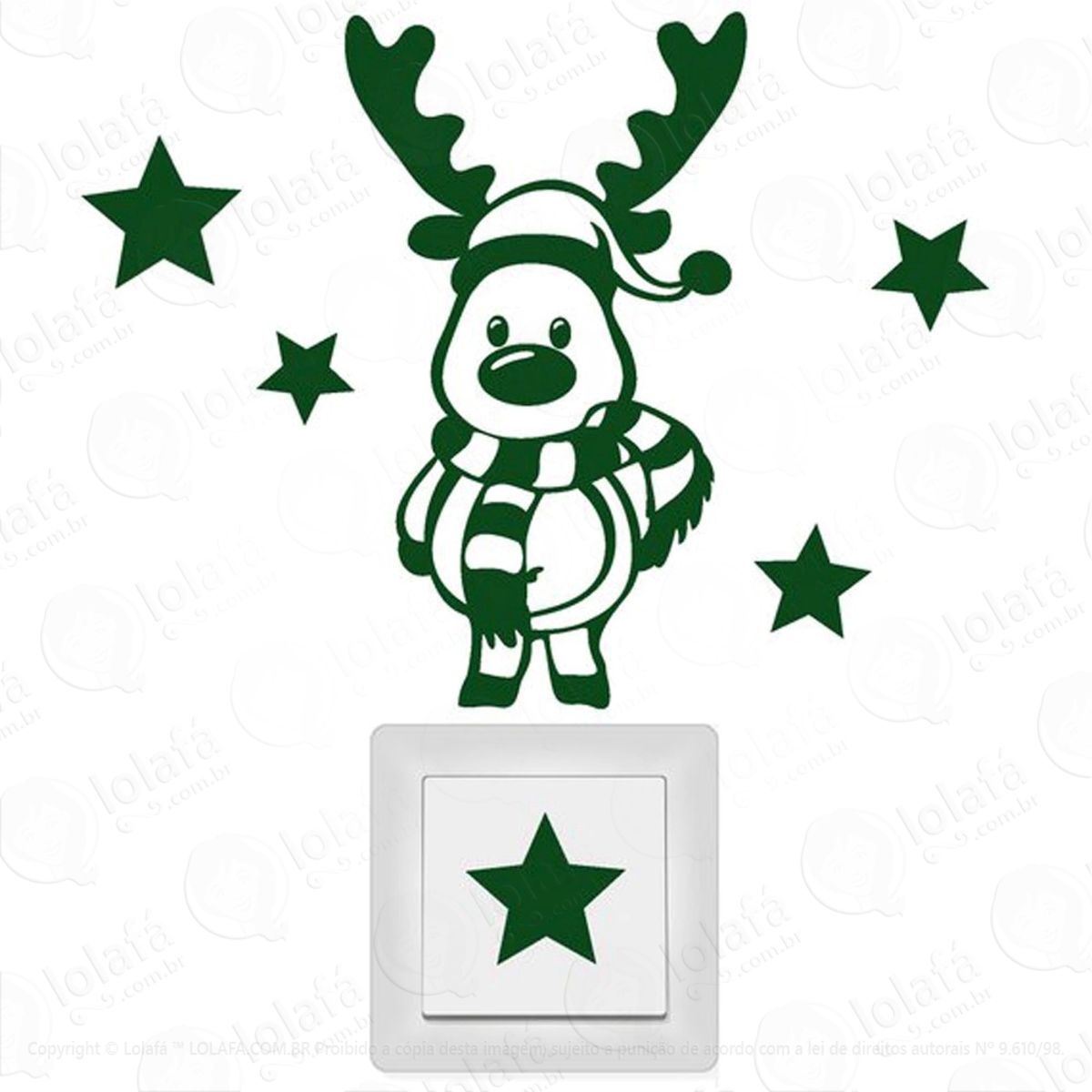 Rena De Interruptor Adesivo de Natal para Vitrine, Parede, Porta de Vidro - Decoração Natalina Mod:225