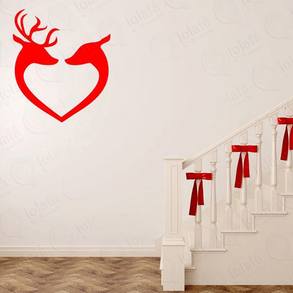 Renas Apaixonadas Adesivo de Natal para Vitrine, Parede, Porta de Vidro - Decoração Natalina Mod:227