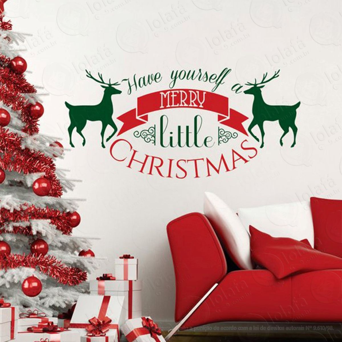 Renas Com Mensagem Adesivo de Natal para Vitrine, Parede, Porta de Vidro - Decoração Natalina Mod:229