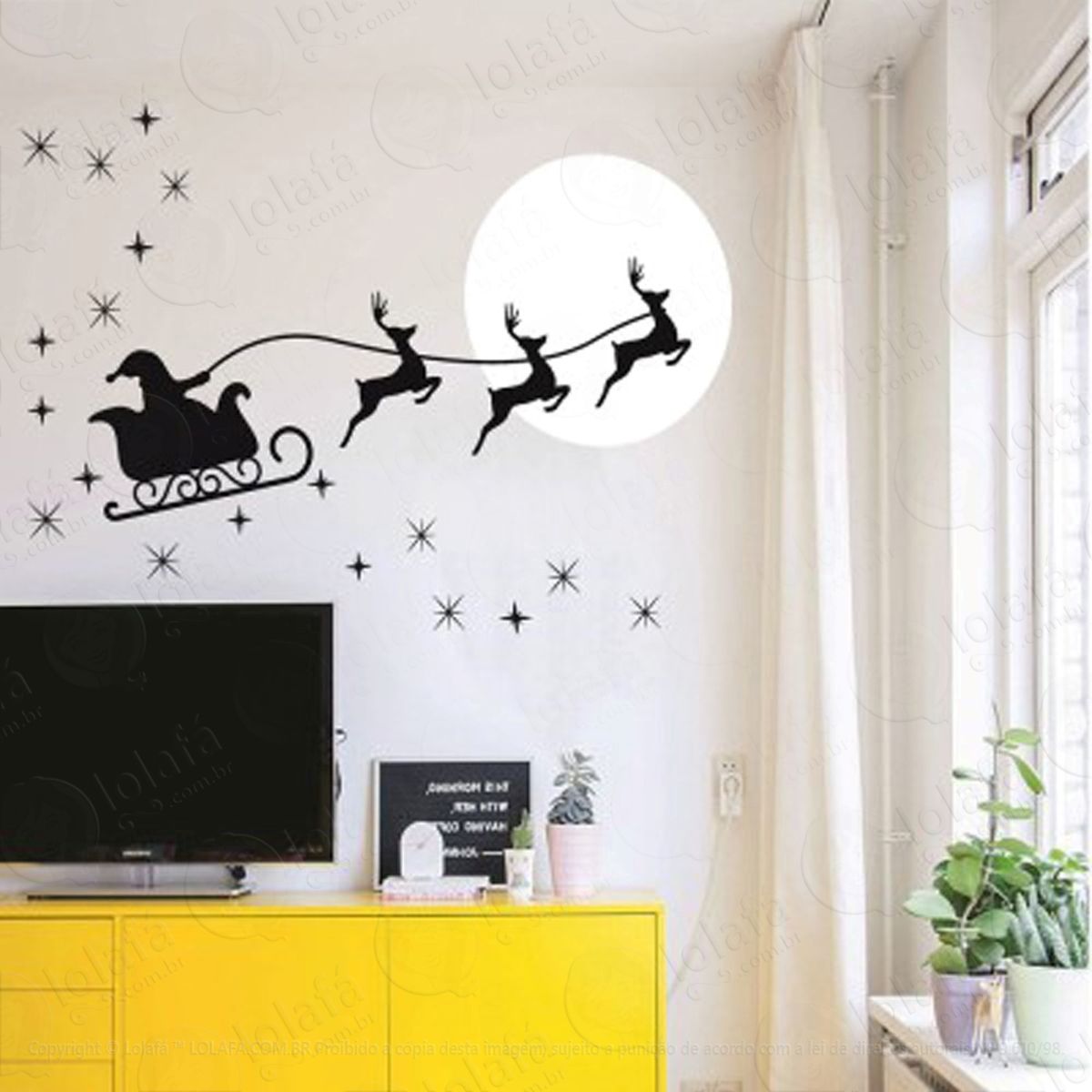 Renas Do Noel Adesivo de Natal para Vitrine, Parede, Porta de Vidro - Decoração Natalina Mod:231