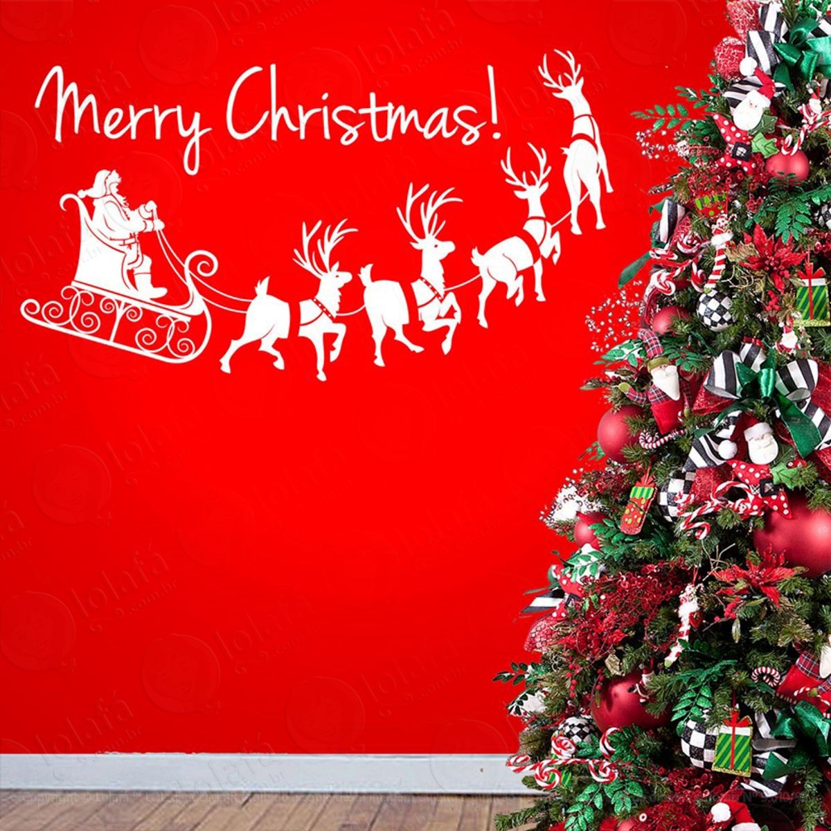 Renas Trenó Adesivo de Natal para Vitrine, Parede, Porta de Vidro - Decoração Natalina Mod:236