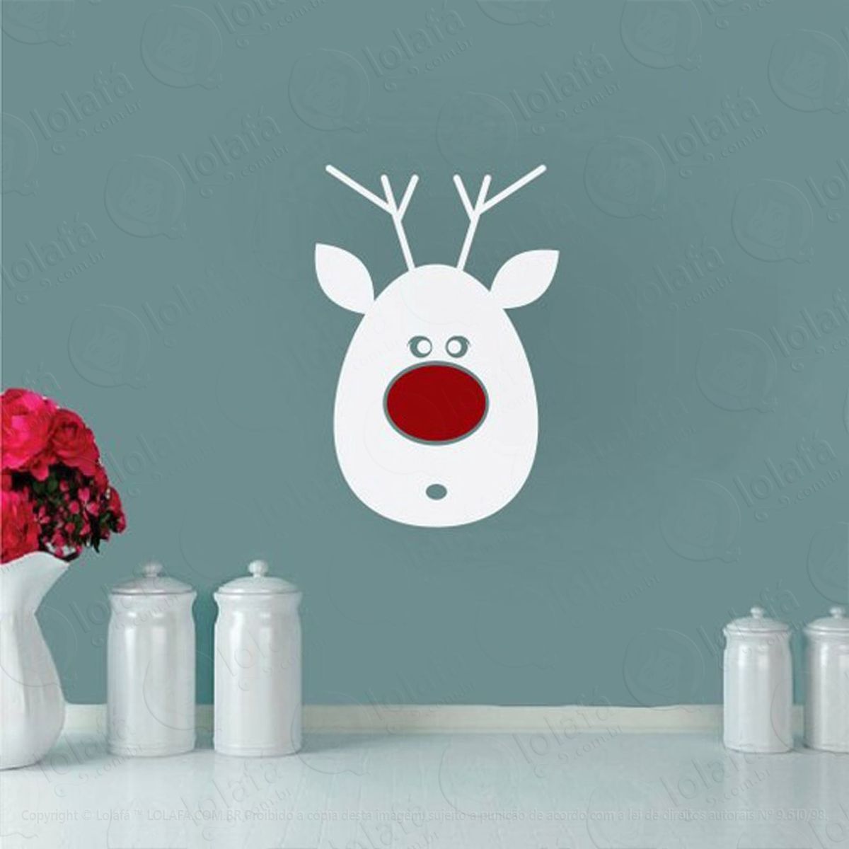 Rudolph Nariz Vermelho Adesivo de Natal para Vitrine, Parede, Porta de Vidro - Decoração Natalina Mod:240