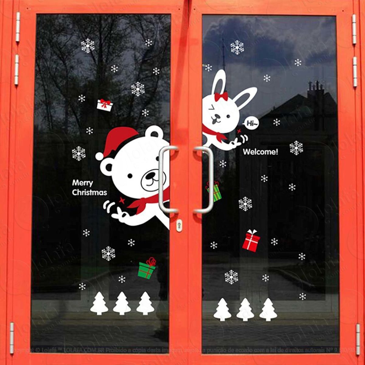 Seja Bem-Vindo Adesivo de Natal para Vitrine, Parede, Porta de Vidro - Decoração Natalina Mod:242