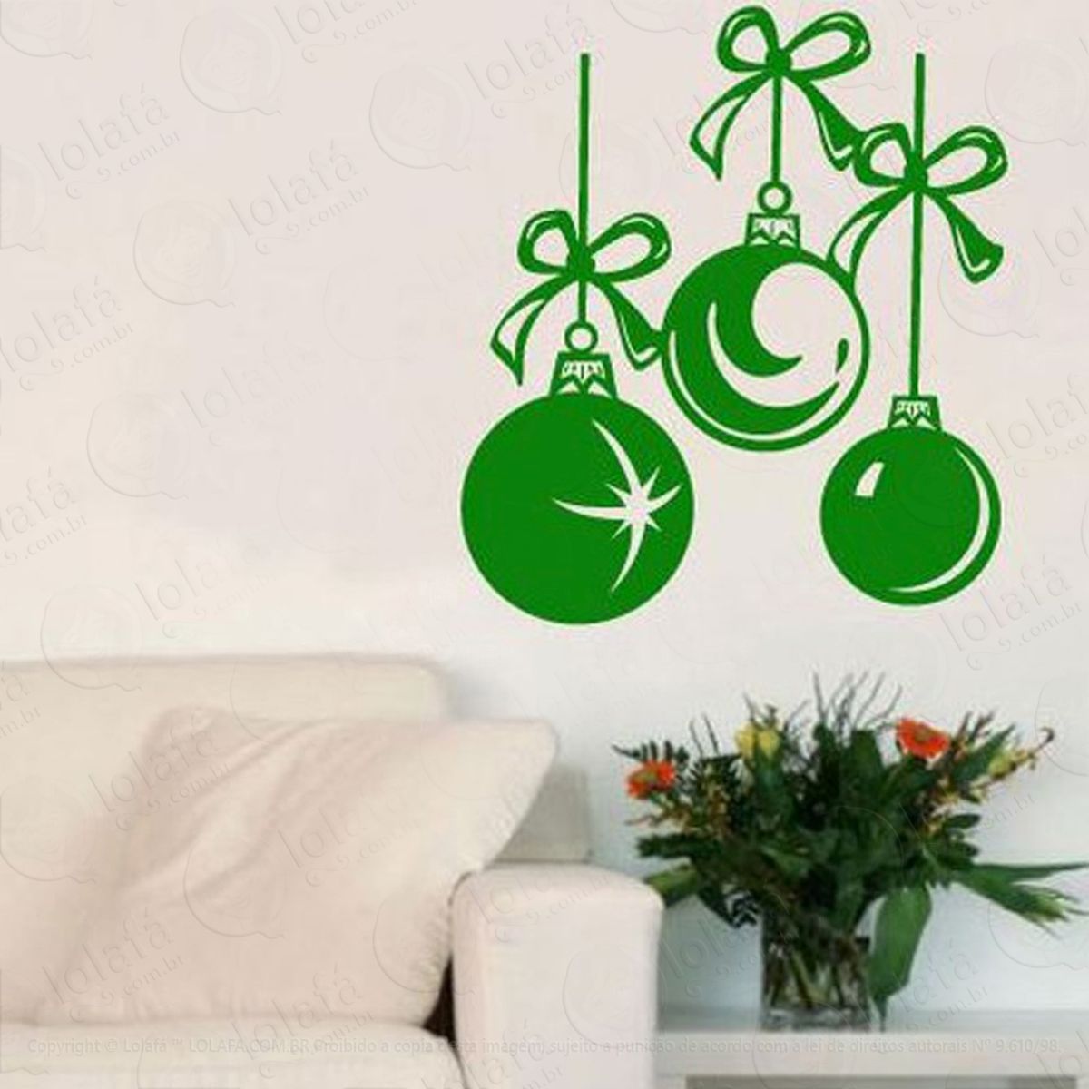 Trio De Bolas Adesivo de Natal para Vitrine, Parede, Porta de Vidro - Decoração Natalina Mod:256