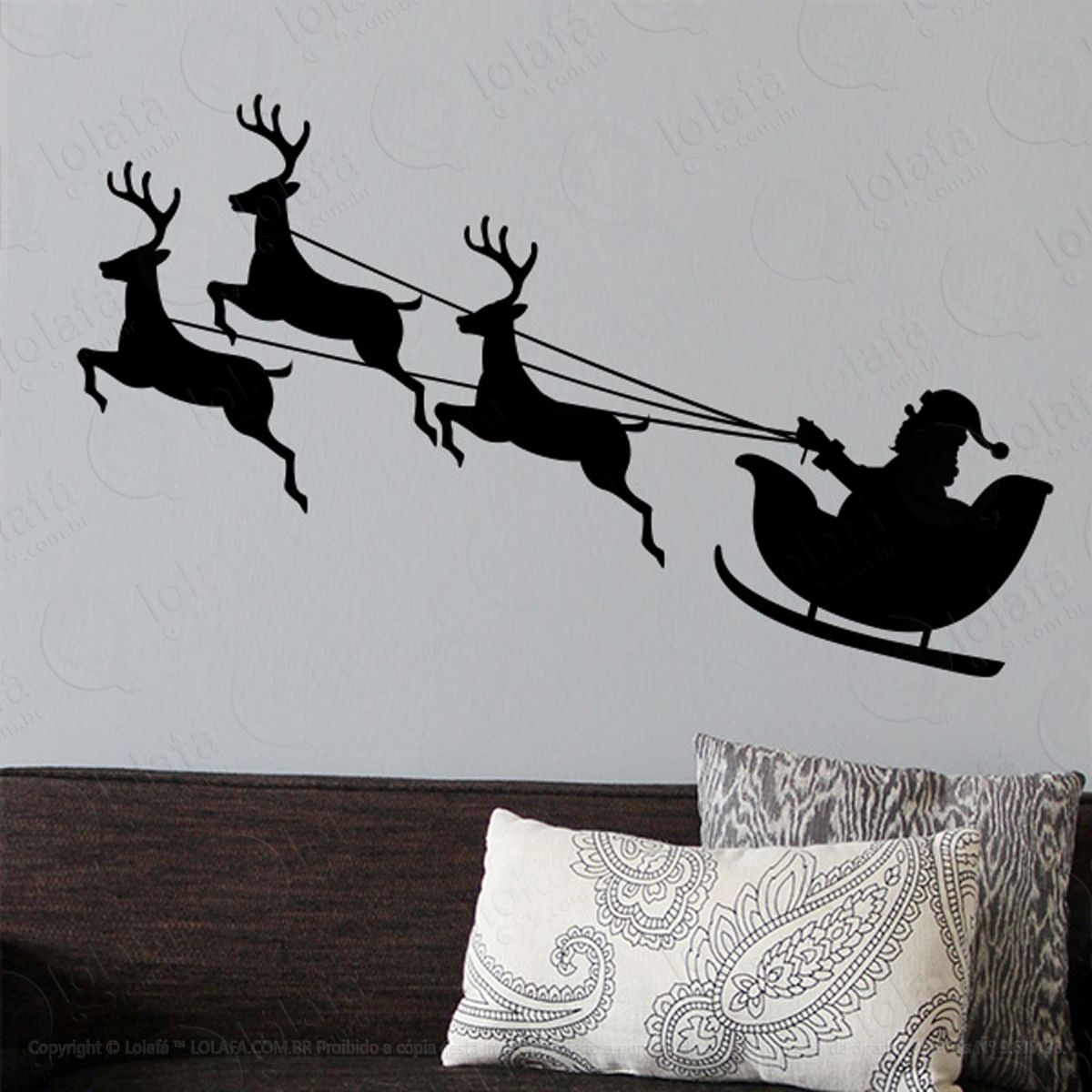 Trio De Renas No Trenó Adesivo de Natal para Vitrine, Parede, Porta de Vidro - Decoração Natalina Mod:257