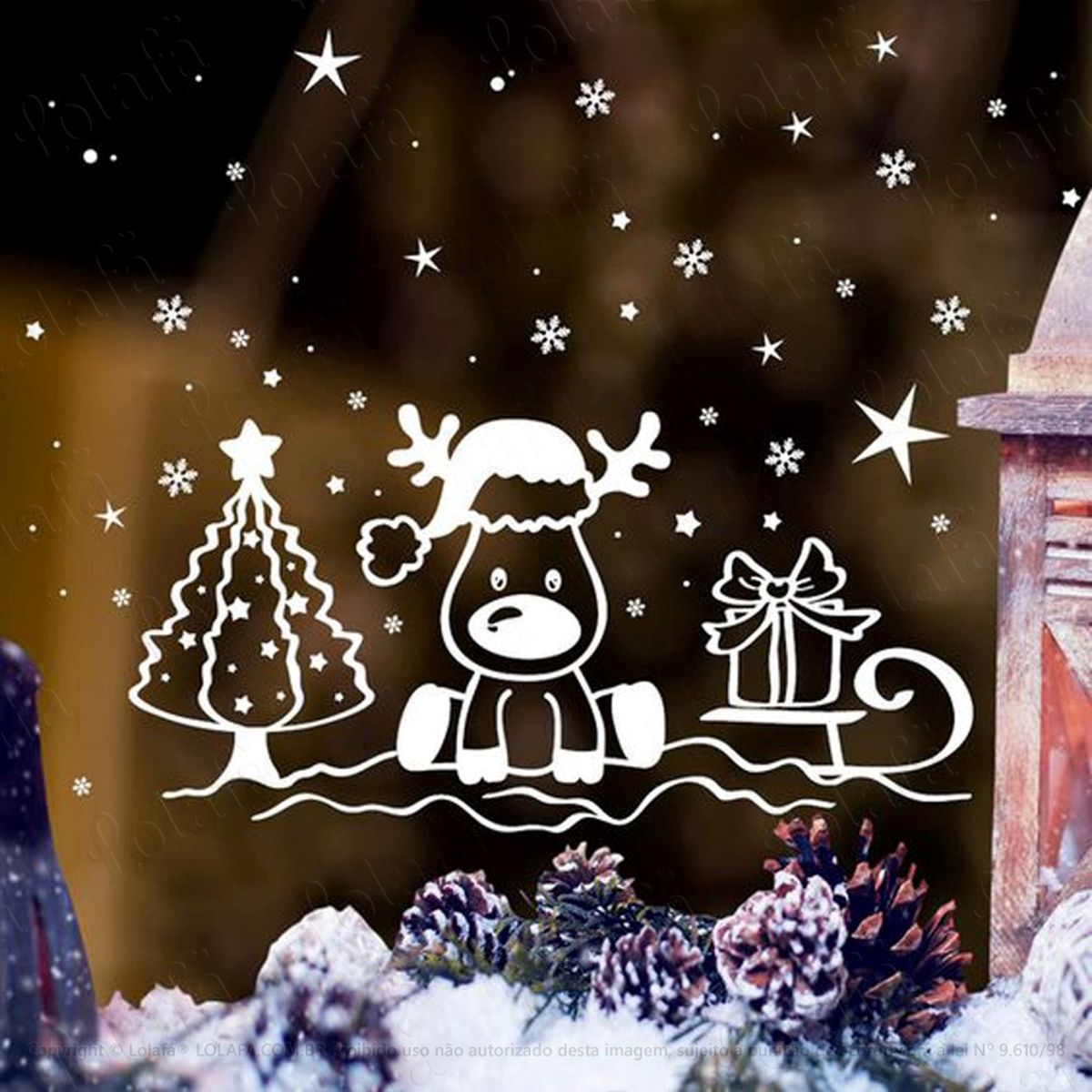 Alce Com Neve Adesivo de Natal para Vitrine, Parede, Porta de Vidro - Decoração Natalina Mod:260