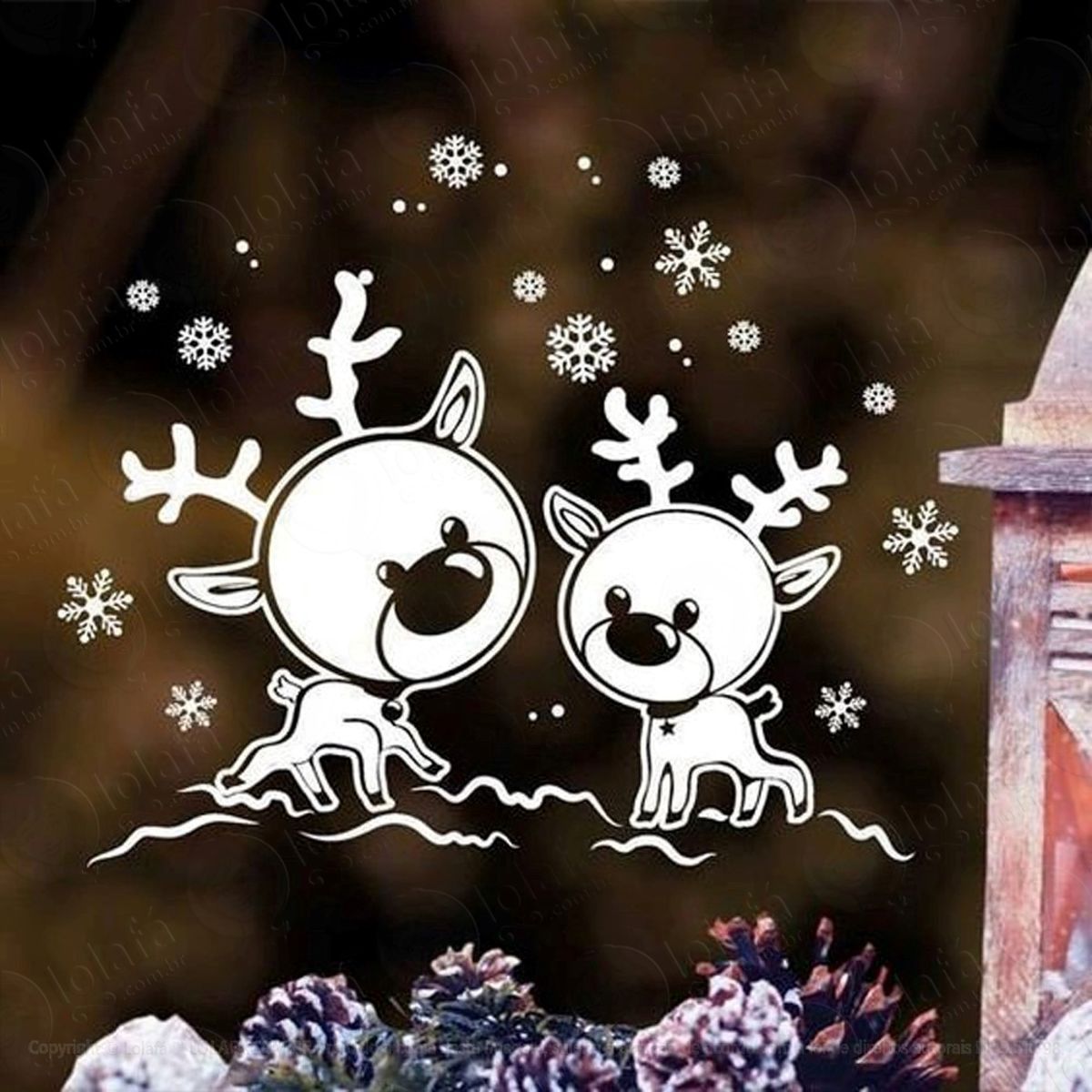 Alces Adesivo de Natal para Vitrine, Parede, Porta de Vidro - Decoração Natalina Mod:263