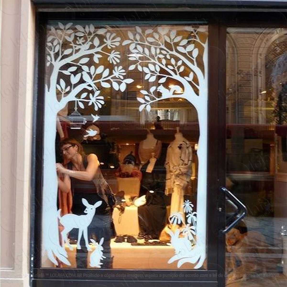 Árvores Floresta E Renas Adesivo de Natal para Vitrine, Parede, Porta de Vidro - Decoração Natalina Mod:268