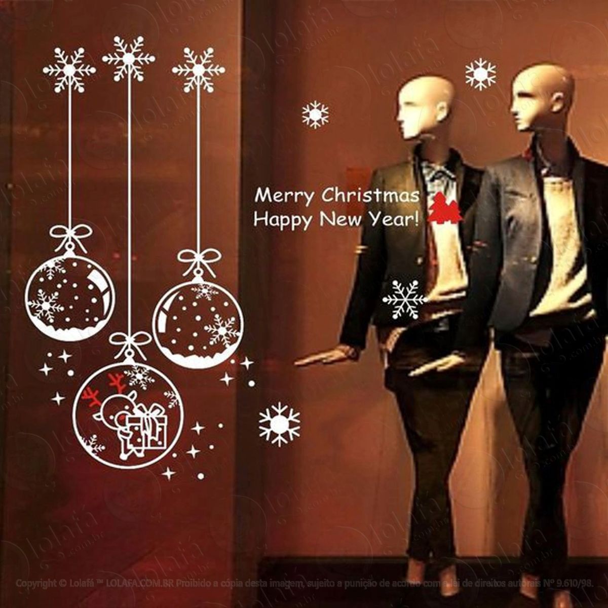 Bolas Adesivo de Natal para Vitrine, Parede, Porta de Vidro - Decoração Natalina Mod:270