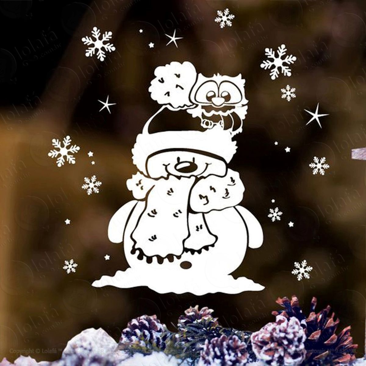 Boneco De Neve Floquinho Adesivo de Natal para Vitrine, Parede, Porta de Vidro - Decoração Natalina Mod:273