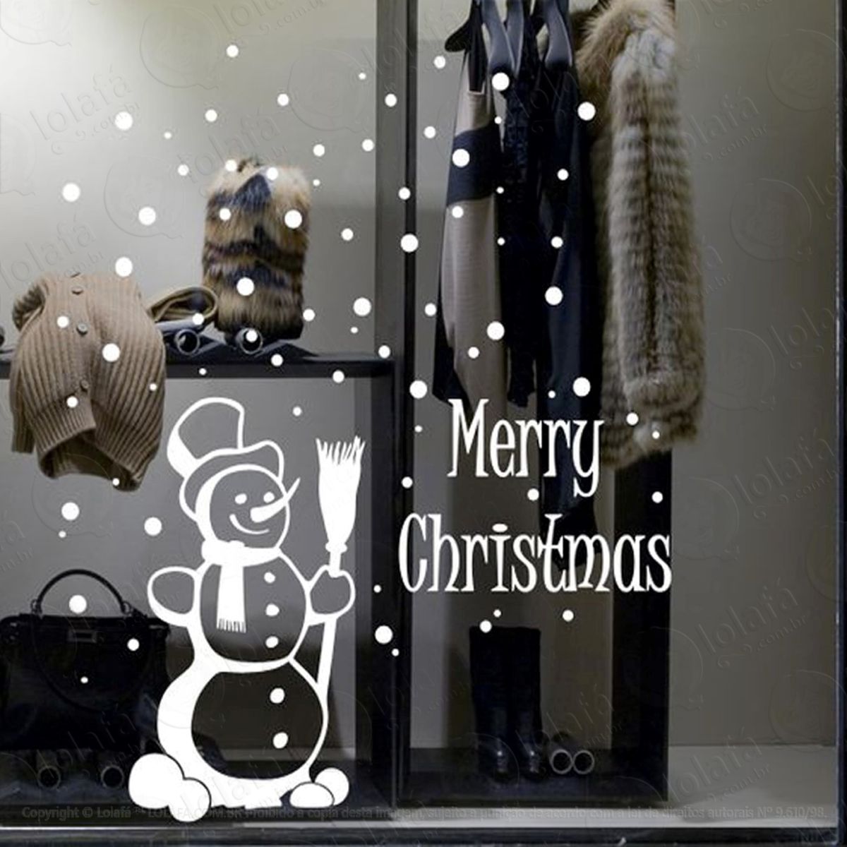 Boneco De Neve Merry Christmas Adesivo de Natal para Vitrine, Parede, Porta de Vidro - Decoração Natalina Mod:274
