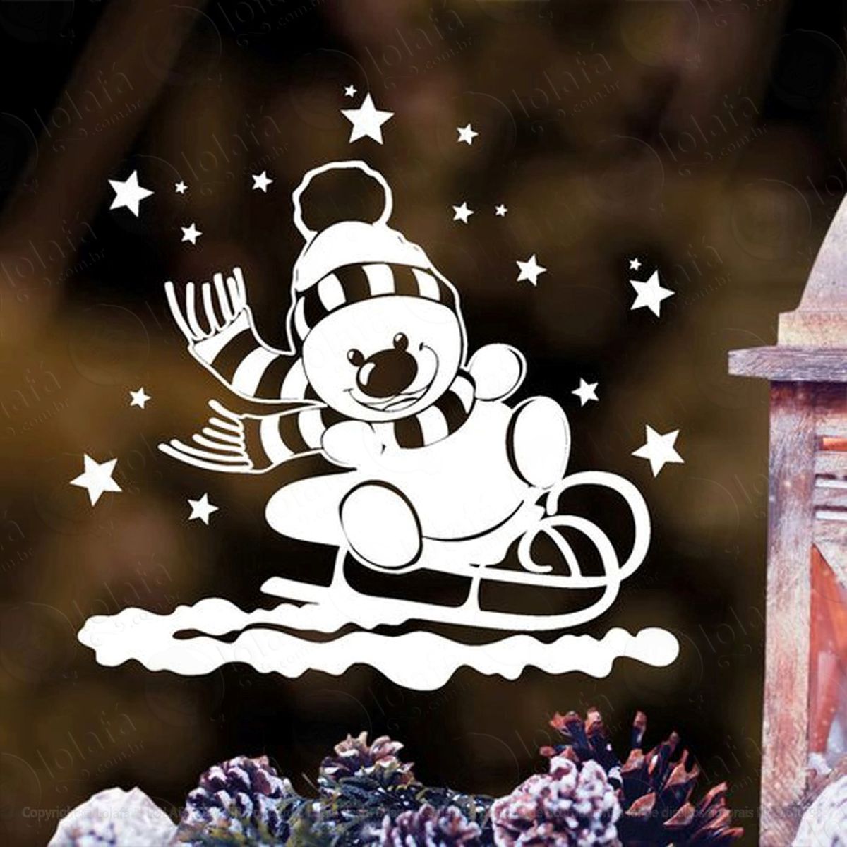 Boneco De Neve No Trenó Adesivo de Natal para Vitrine, Parede, Porta de Vidro - Decoração Natalina Mod:275