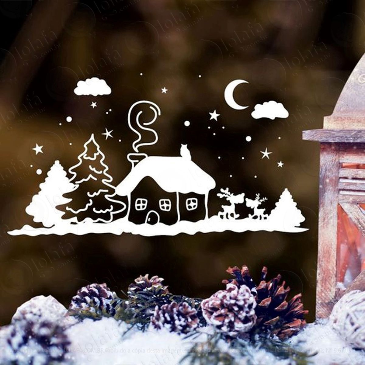 Casinha De Neve Adesivo de Natal para Vitrine, Parede, Porta de Vidro - Decoração Natalina Mod:276