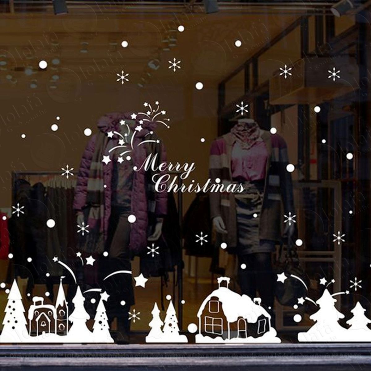 Casinhas Cidade Adesivo de Natal para Vitrine, Parede, Porta de Vidro - Decoração Natalina Mod:277