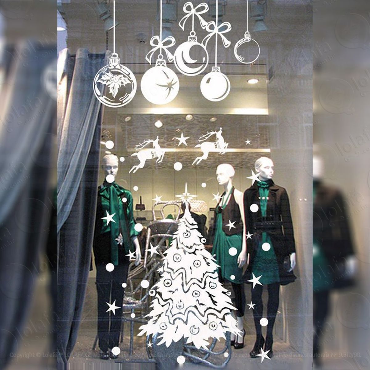Cenário Completo Adesivo de Natal para Vitrine, Parede, Porta de Vidro - Decoração Natalina Mod:278