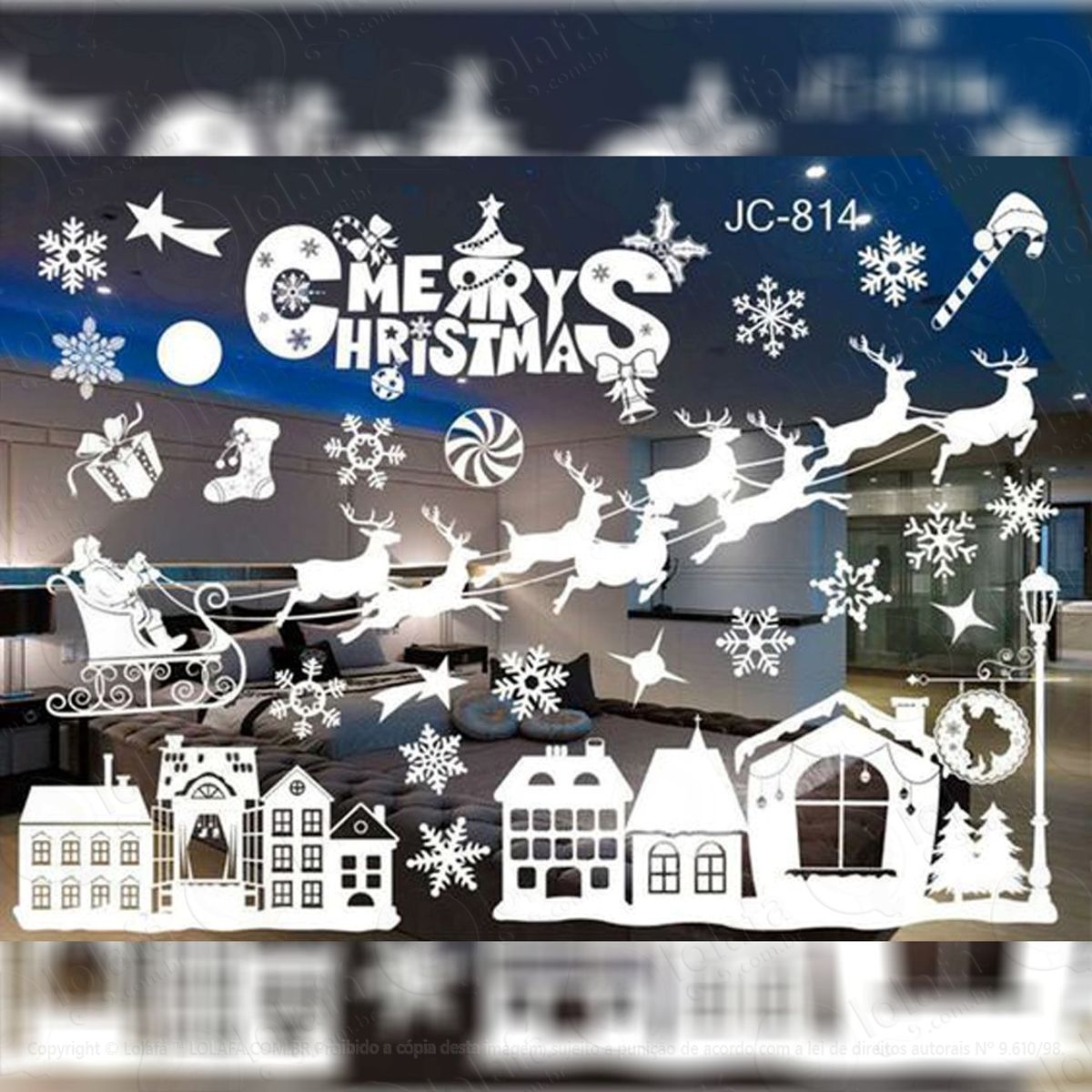 Cidade Adesivo de Natal para Vitrine, Parede, Porta de Vidro - Decoração Natalina Mod:282