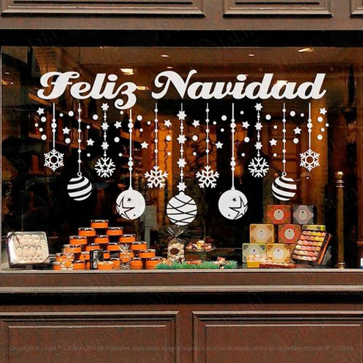 Cortina De Bolas De Frase Adesivo de Natal para Vitrine, Parede, Porta de Vidro - Decoração Natalina Mod:283