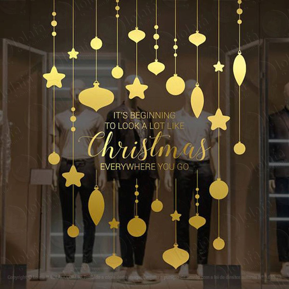 Christmas Decoração Gold Adesivo de Natal para Vitrine, Parede, Porta de Vidro - Decoração Natalina Mod:284