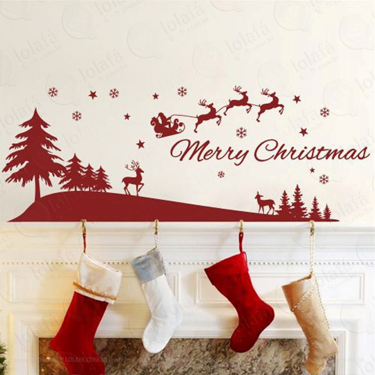 Christmas Trenó E Árvores Adesivo de Natal para Vitrine, Parede, Porta de Vidro - Decoração Natalina Mod:285