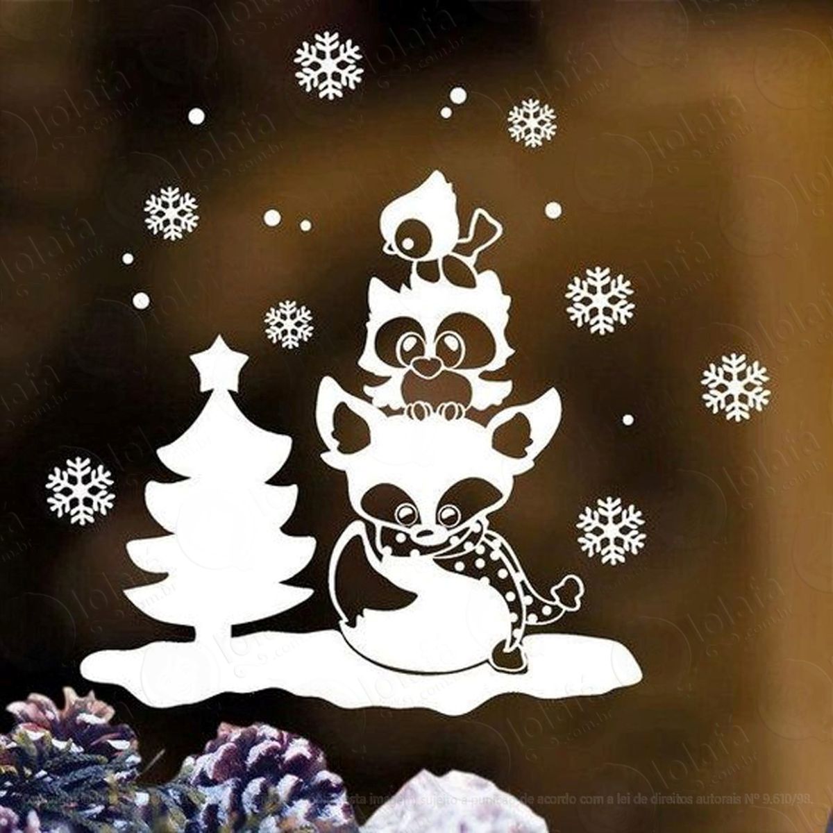 Árvore E Animais Adesivo de Natal para Vitrine, Parede, Porta de Vidro - Decoração Natalina Mod:287