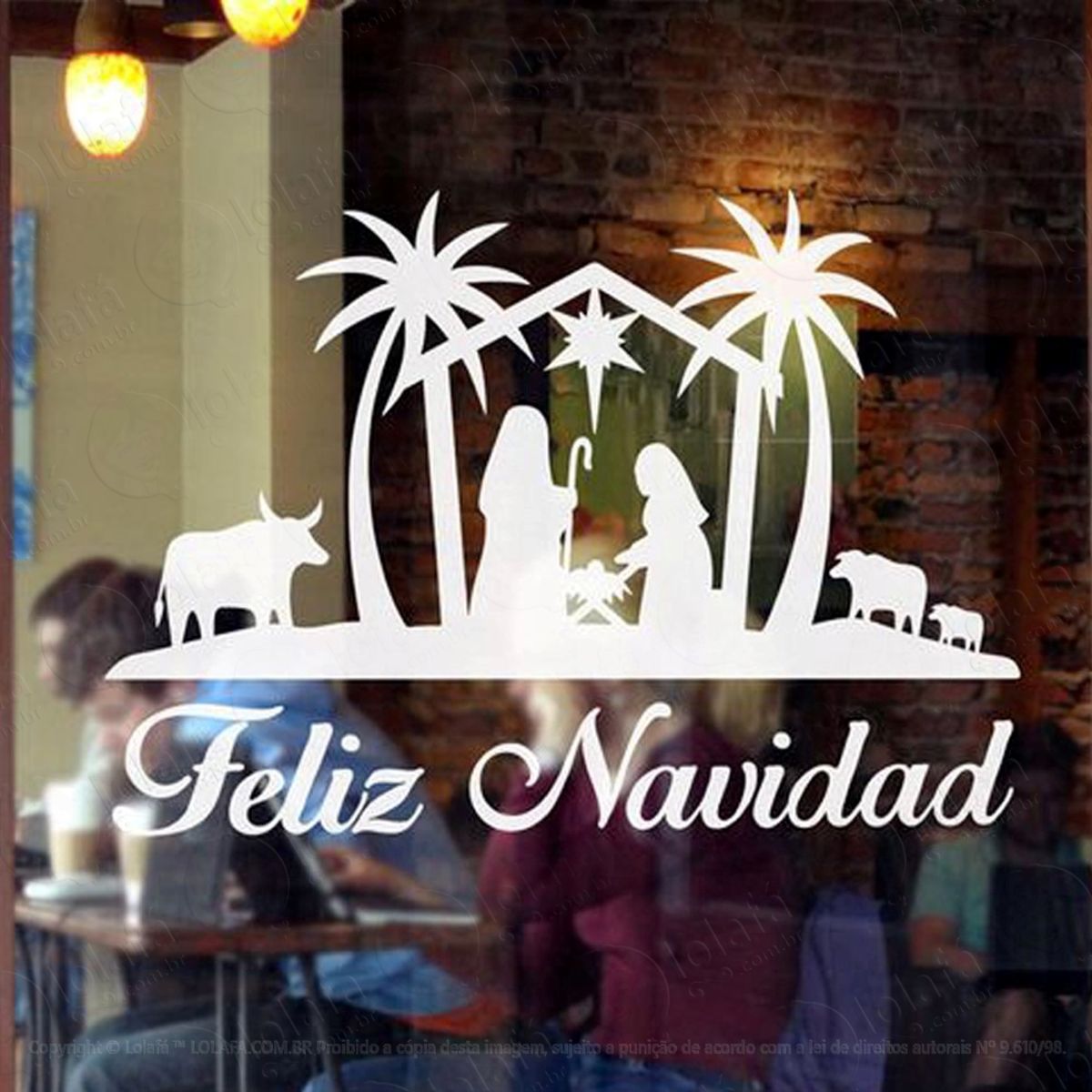 Feliz Navidad Adesivo de Natal para Vitrine, Parede, Porta de Vidro - Decoração Natalina Mod:289