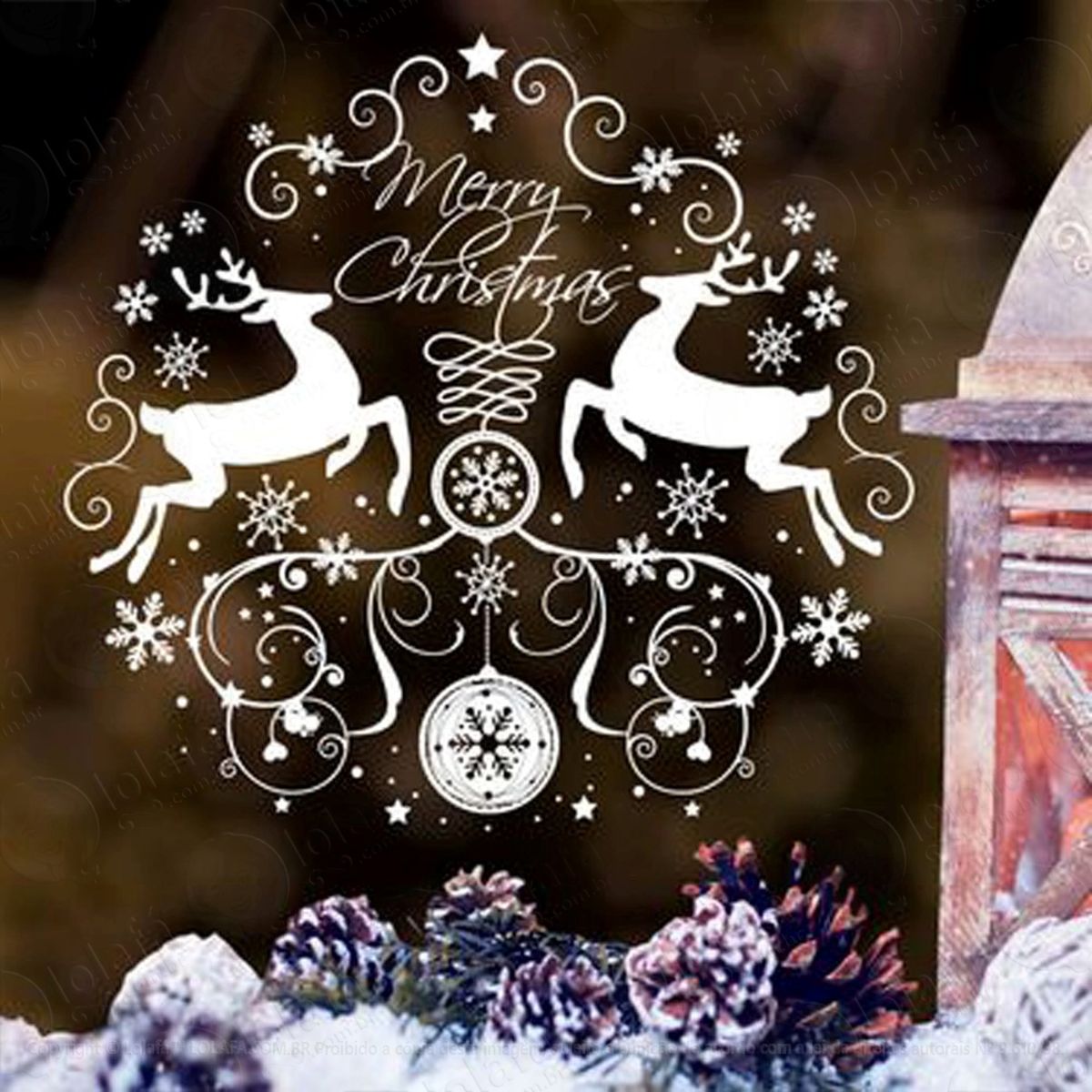 Guirlanda E Renas Adesivo de Natal para Vitrine, Parede, Porta de Vidro - Decoração Natalina Mod:291