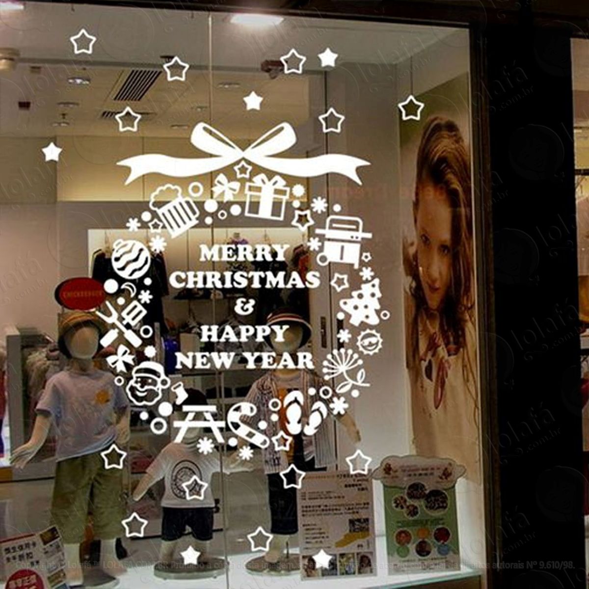 Linda Guirlanda Adesivo de Natal para Vitrine, Parede, Porta de Vidro - Decoração Natalina Mod:292