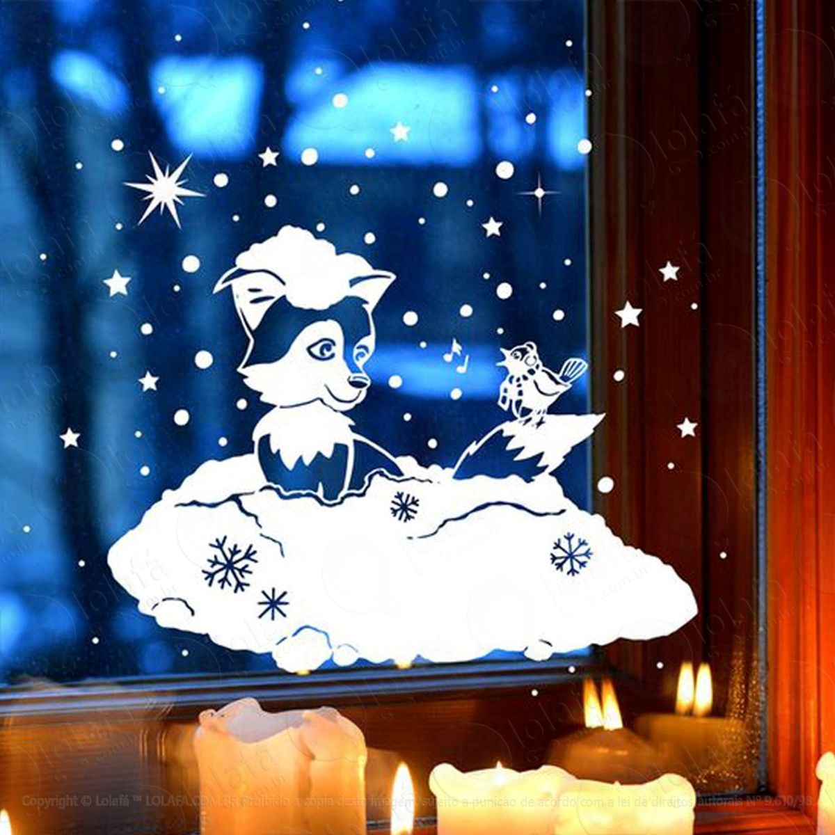 Lobinho E Neve Adesivo de Natal para Vitrine, Parede, Porta de Vidro - Decoração Natalina Mod:293