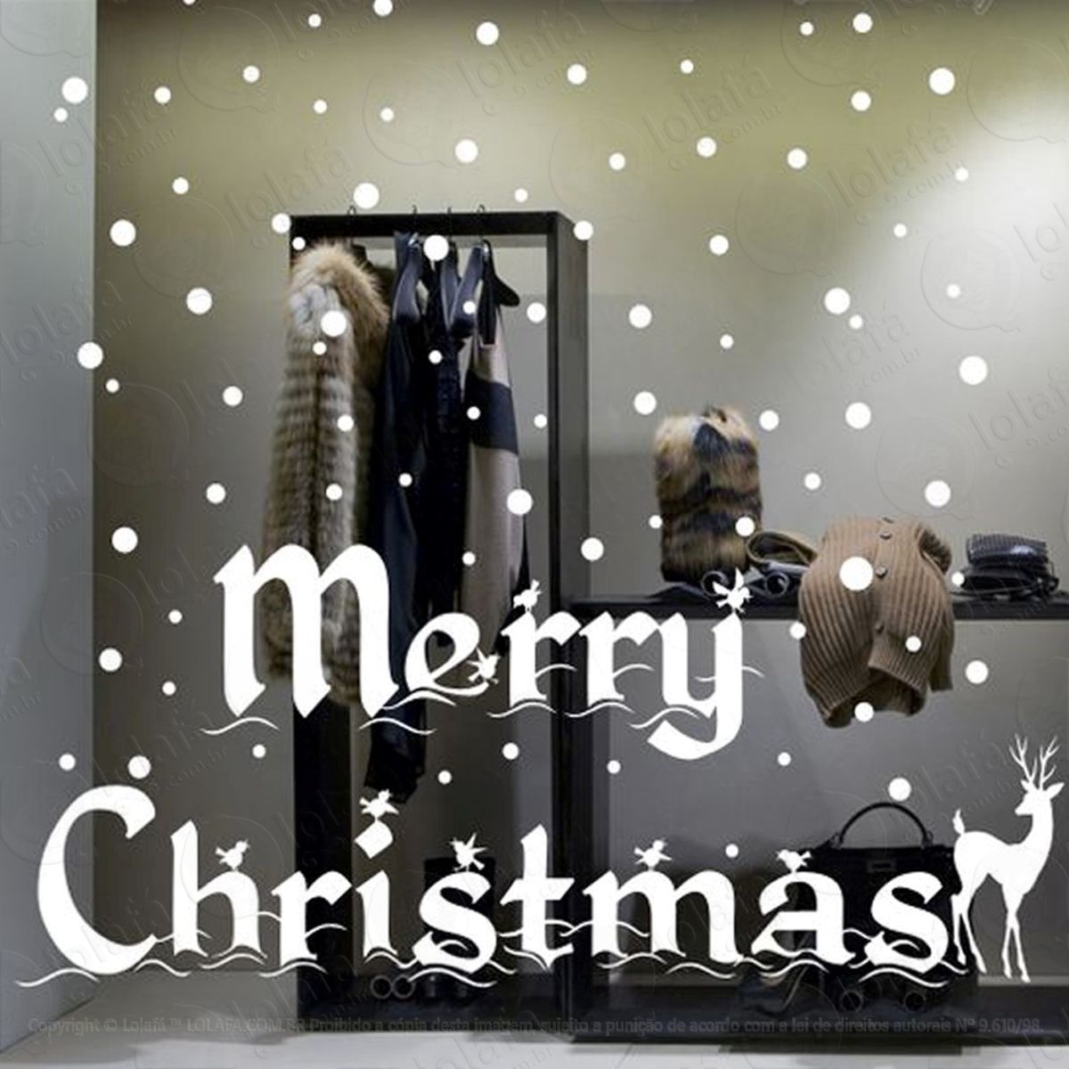 Merry Christmas Adesivo de Natal para Vitrine, Parede, Porta de Vidro - Decoração Natalina Mod:294