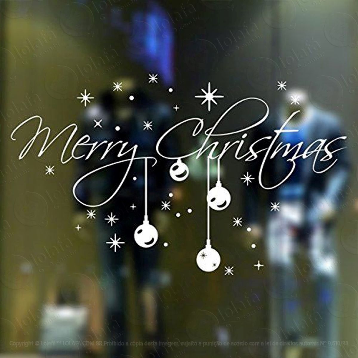 Merry Christmas Adesivo de Natal para Vitrine, Parede, Porta de Vidro - Decoração Natalina Mod:295